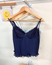 Sheer Pleated Chiffon Top - Navy
