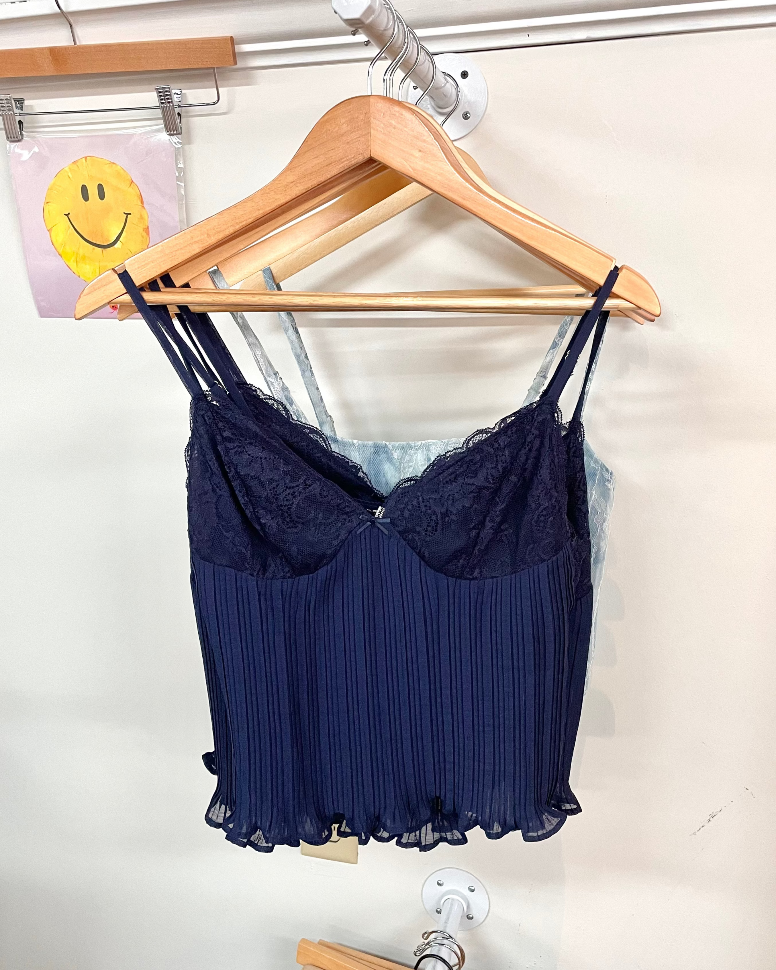 Sheer Pleated Chiffon Top - Navy