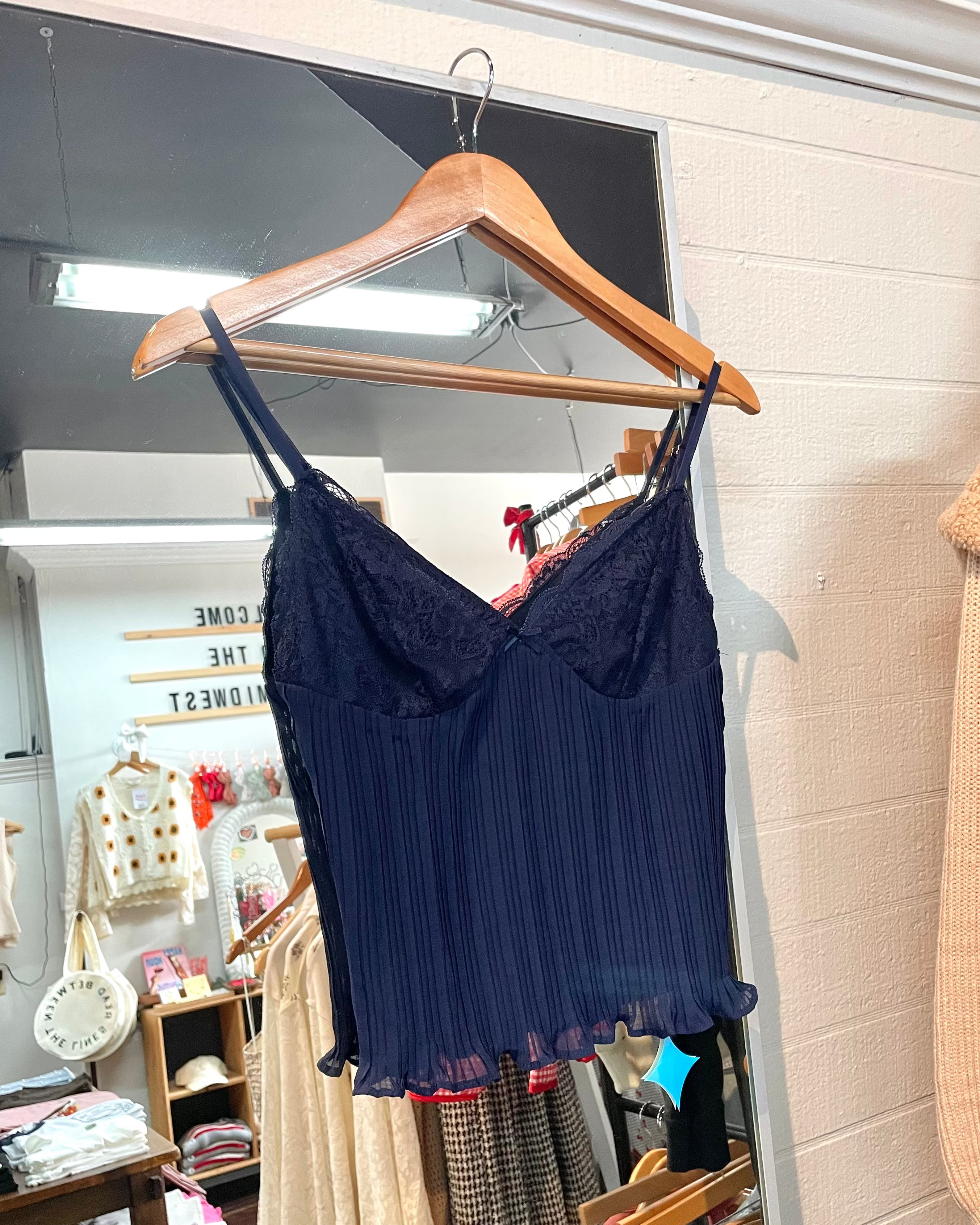 Sheer Pleated Chiffon Top - Navy