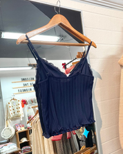 Sheer Pleated Chiffon Top - Navy