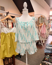 Fish Print Ruffle Top