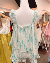 Fish Print Ruffle Top