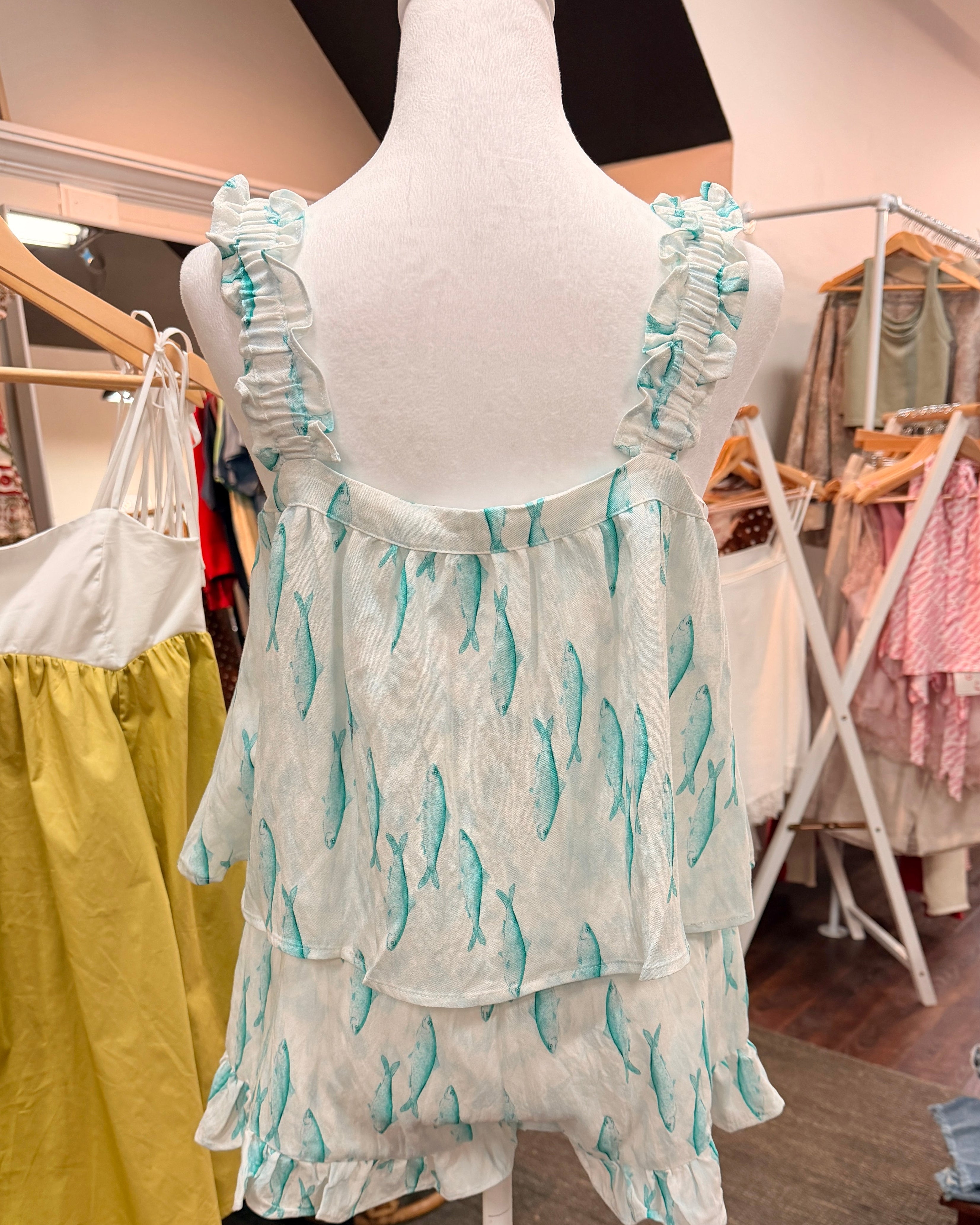 Fish Print Ruffle Top