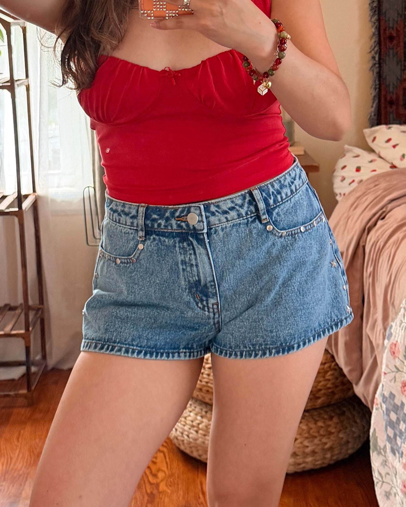 Studded Denim Shorts