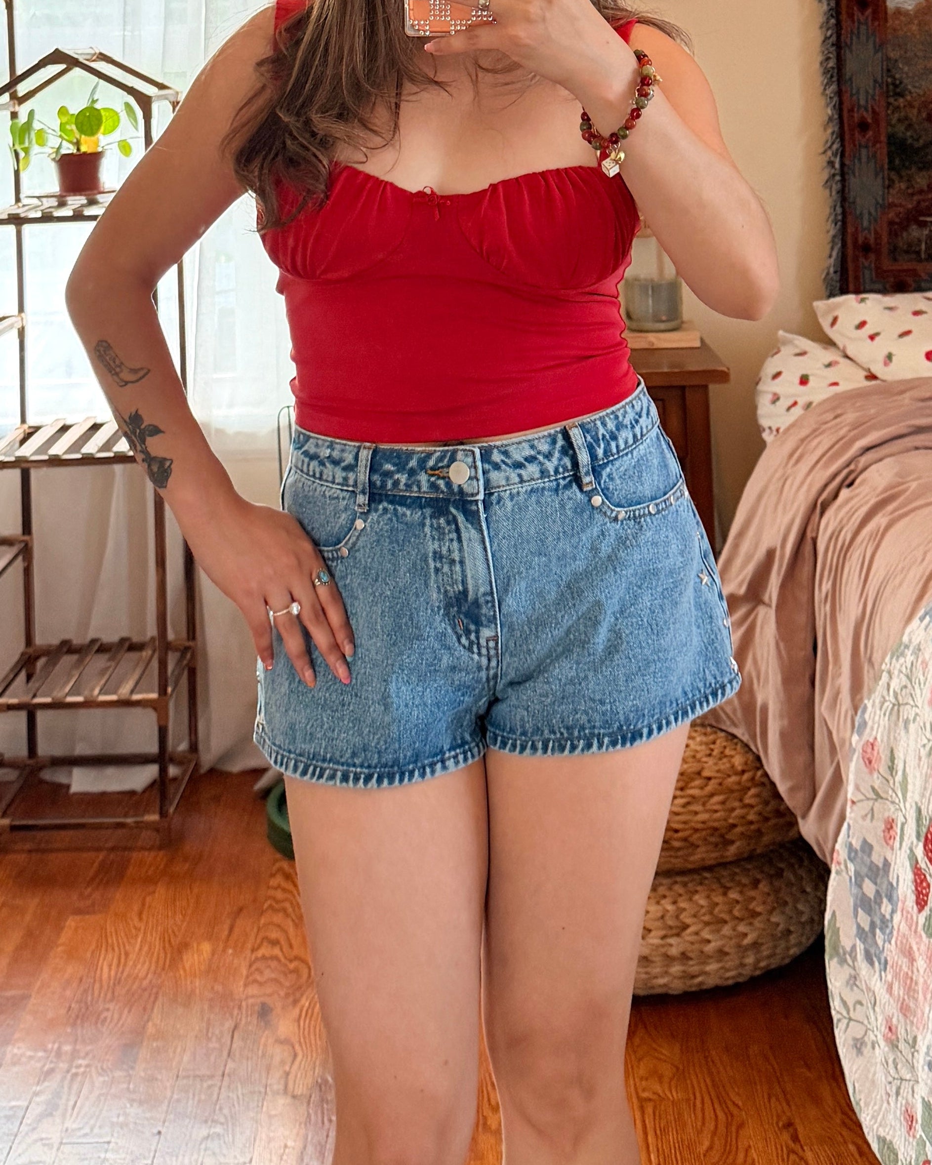 Studded Denim Shorts