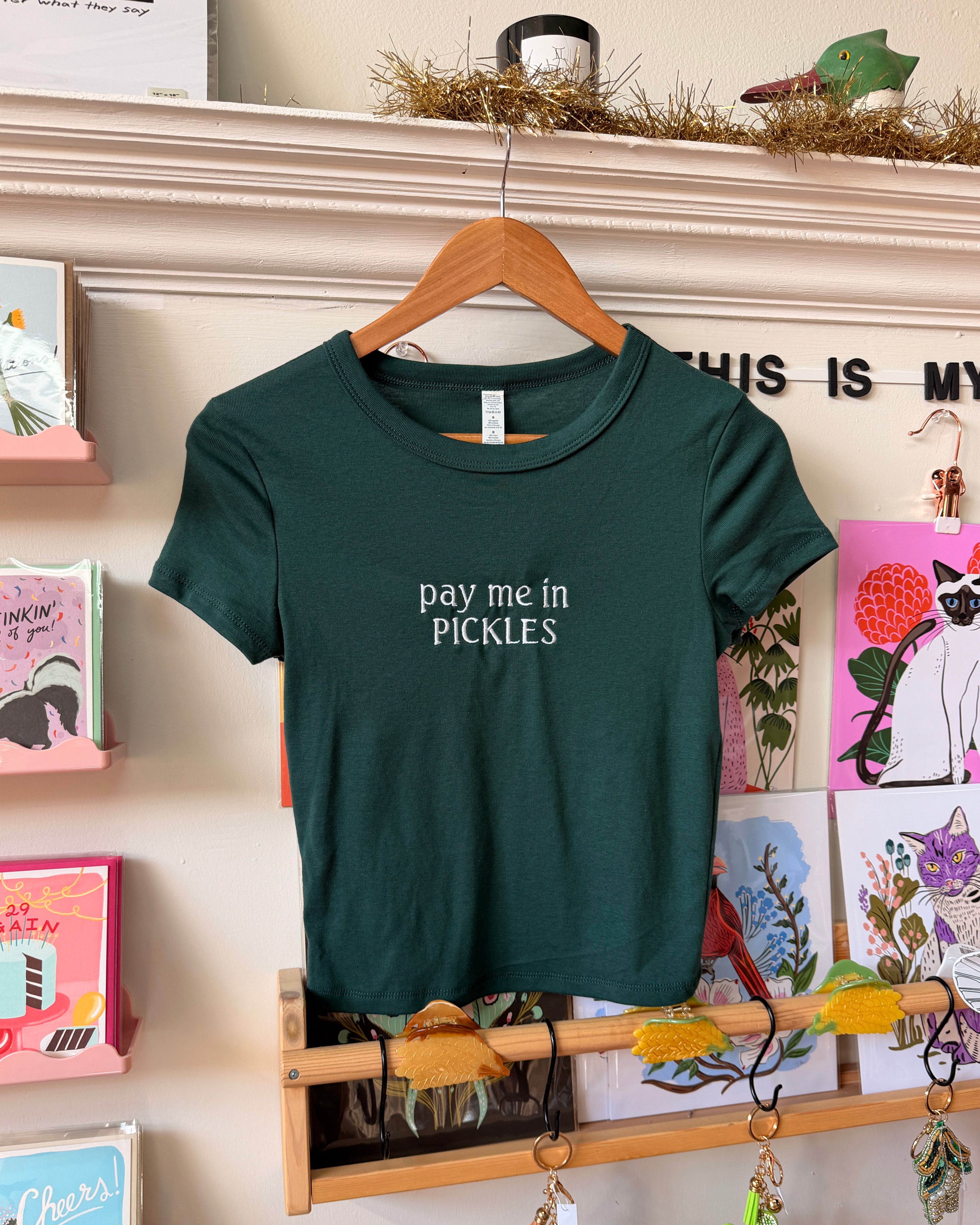 Pay me in pickles - Women's Baby Fit Tee, Navy [SHIPS IN 1-2 WEEKS]