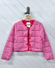 Gingham Quilted Tie-Front Jacket - Red