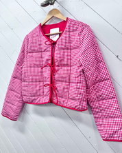 Gingham Quilted Tie-Front Jacket - Red