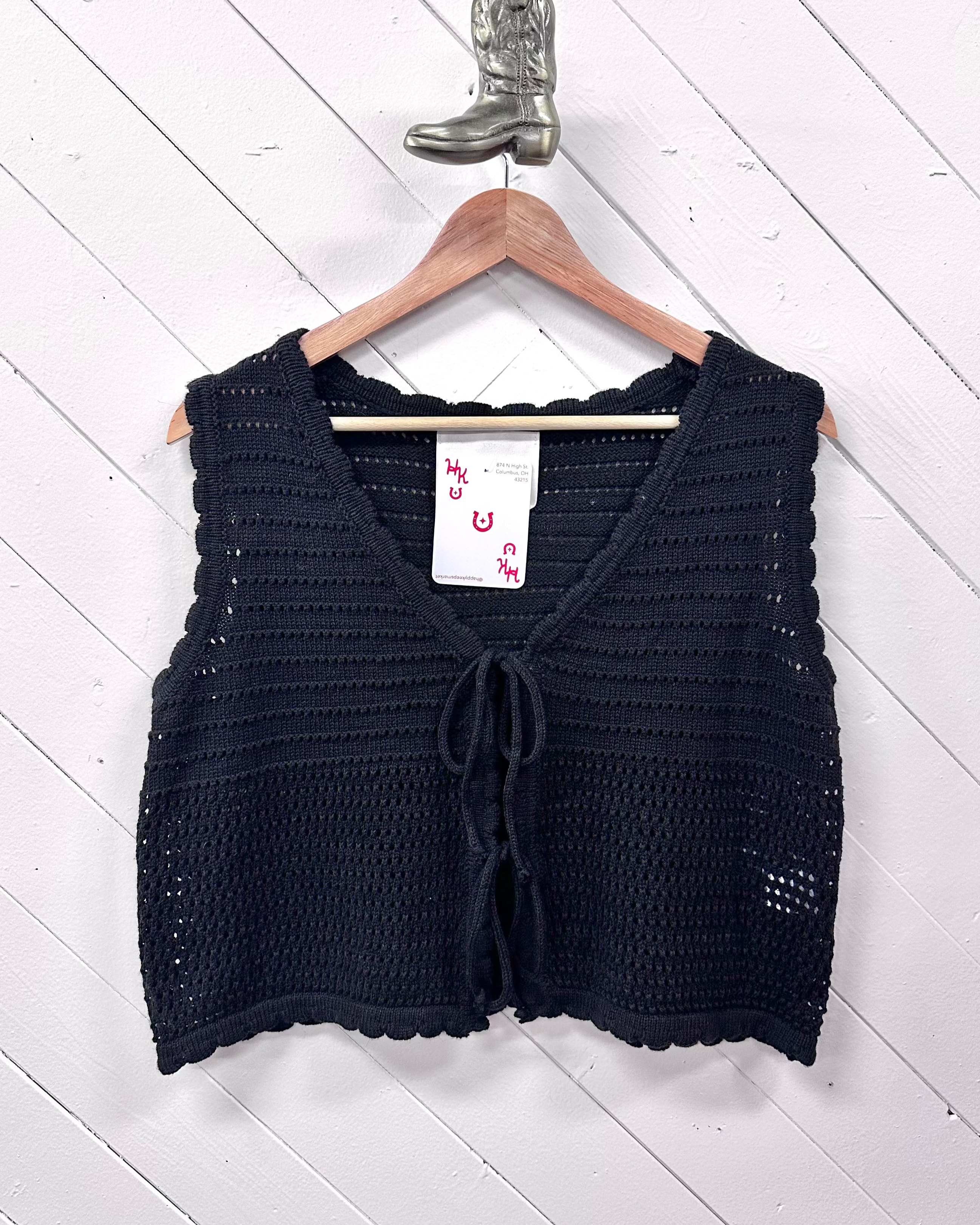 Tie Front Knit Vest - Black