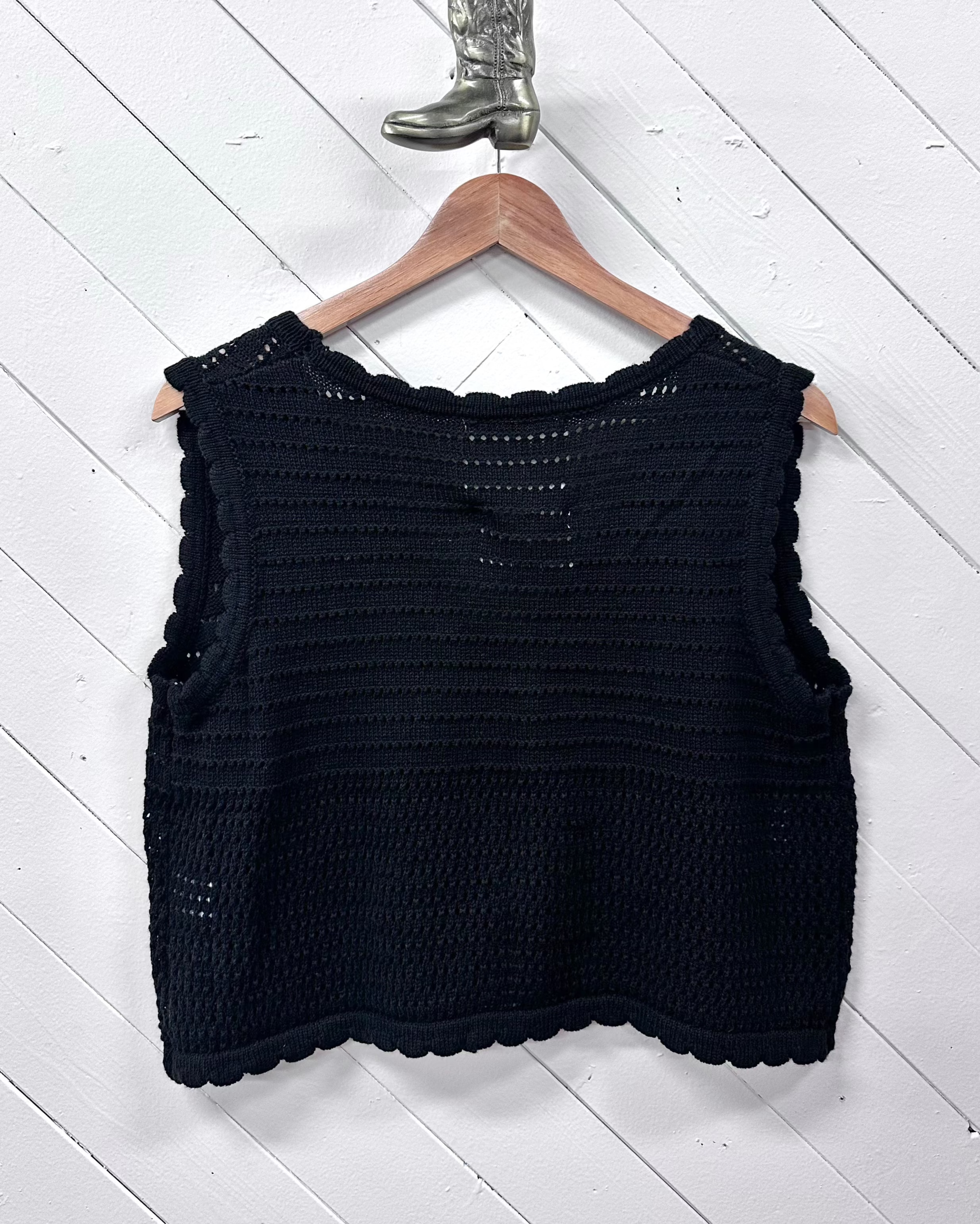 Tie Front Knit Vest - Black