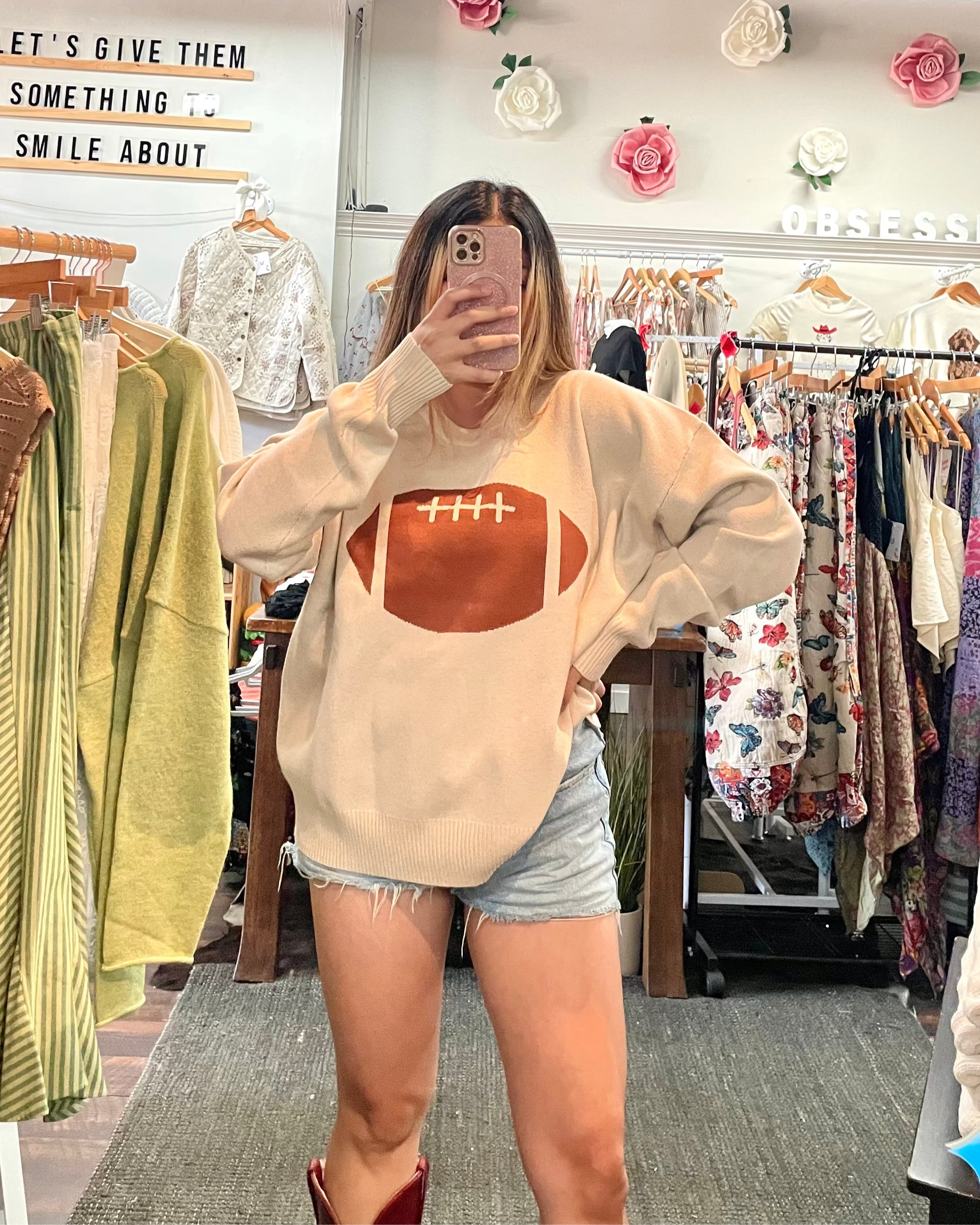 Football Knit Sweater - Cream