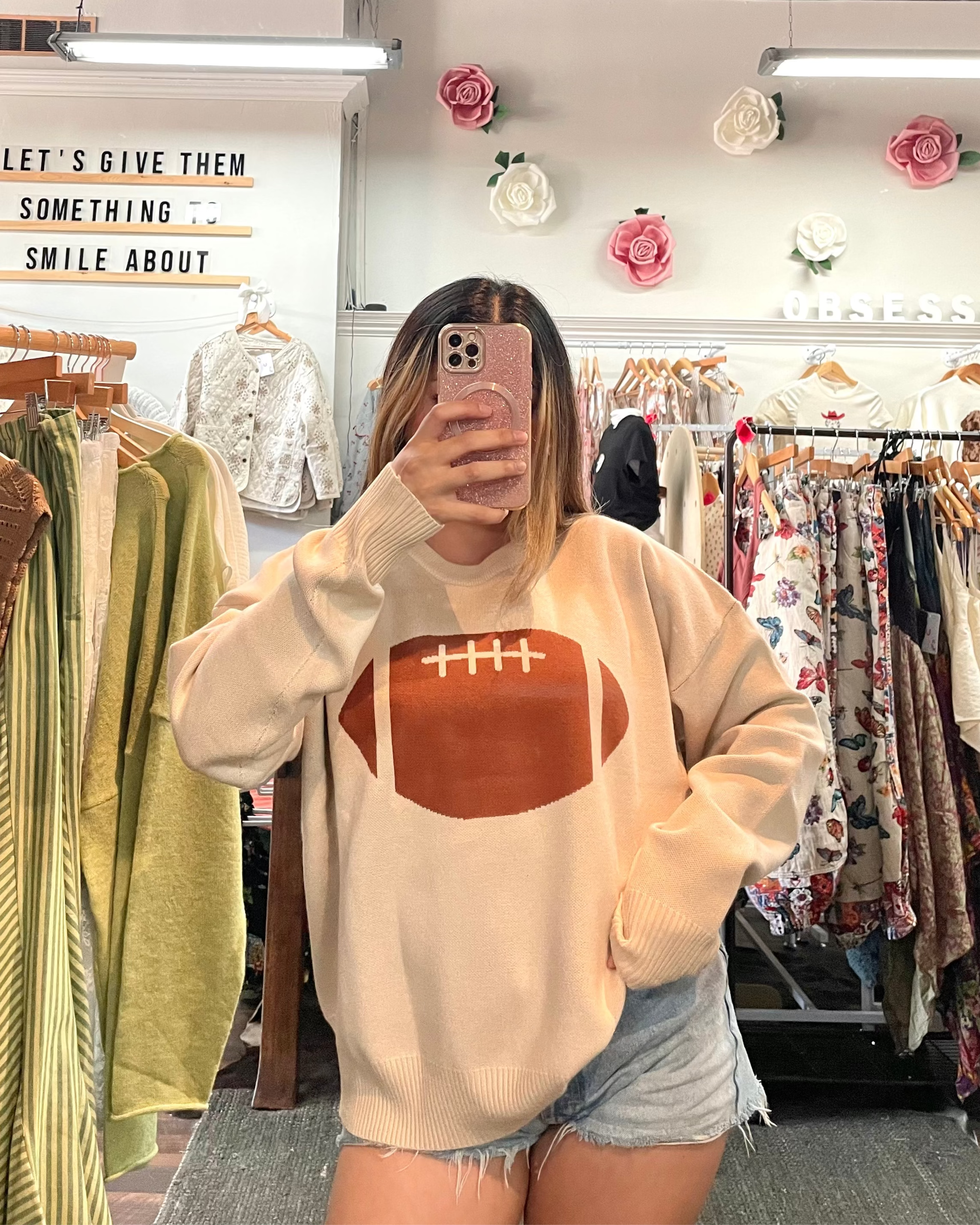 Football Knit Sweater - Cream