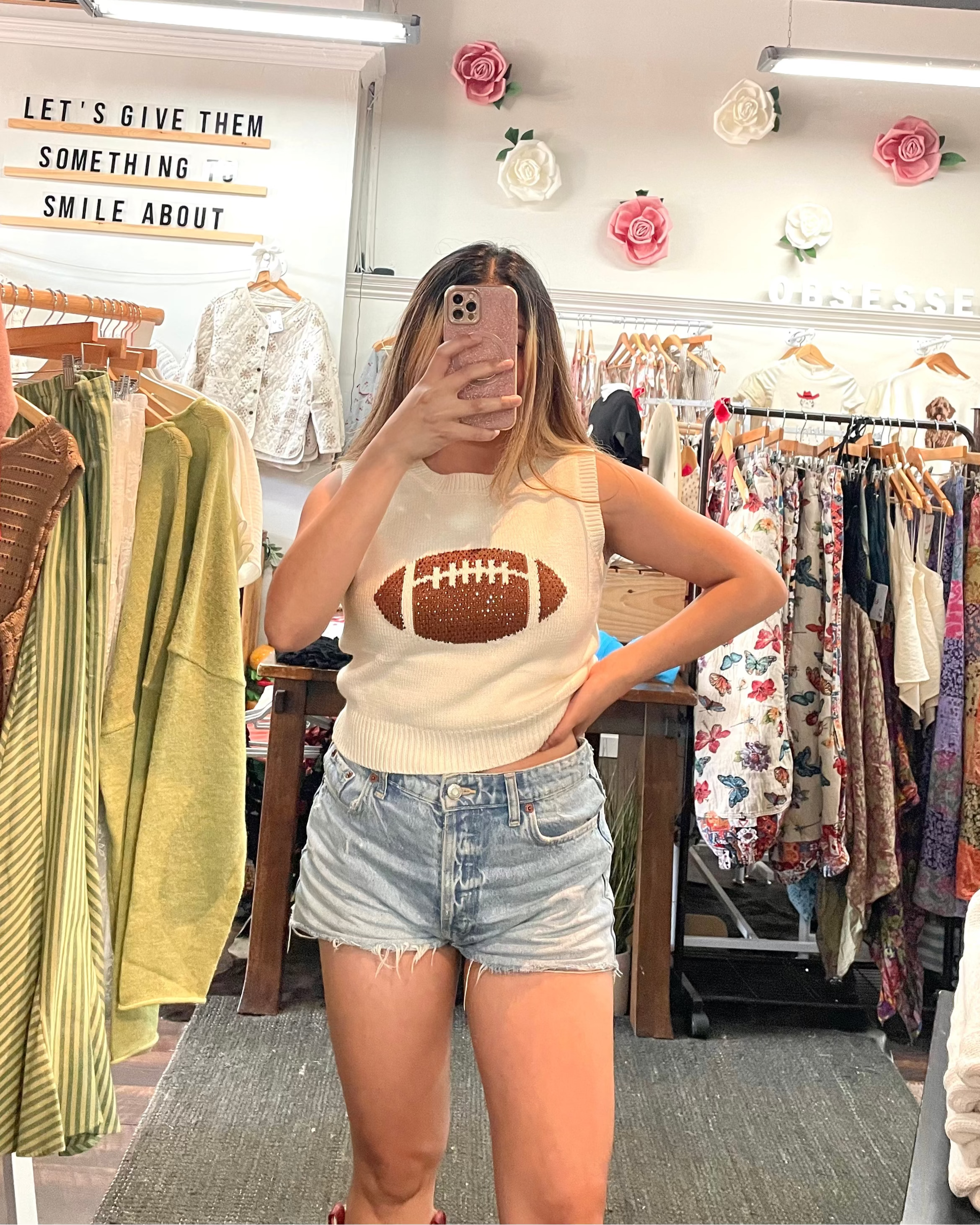 Football Rhinestones Knit Sleeveless Top
