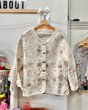 Floral Quilted Woven Jacket - Cream