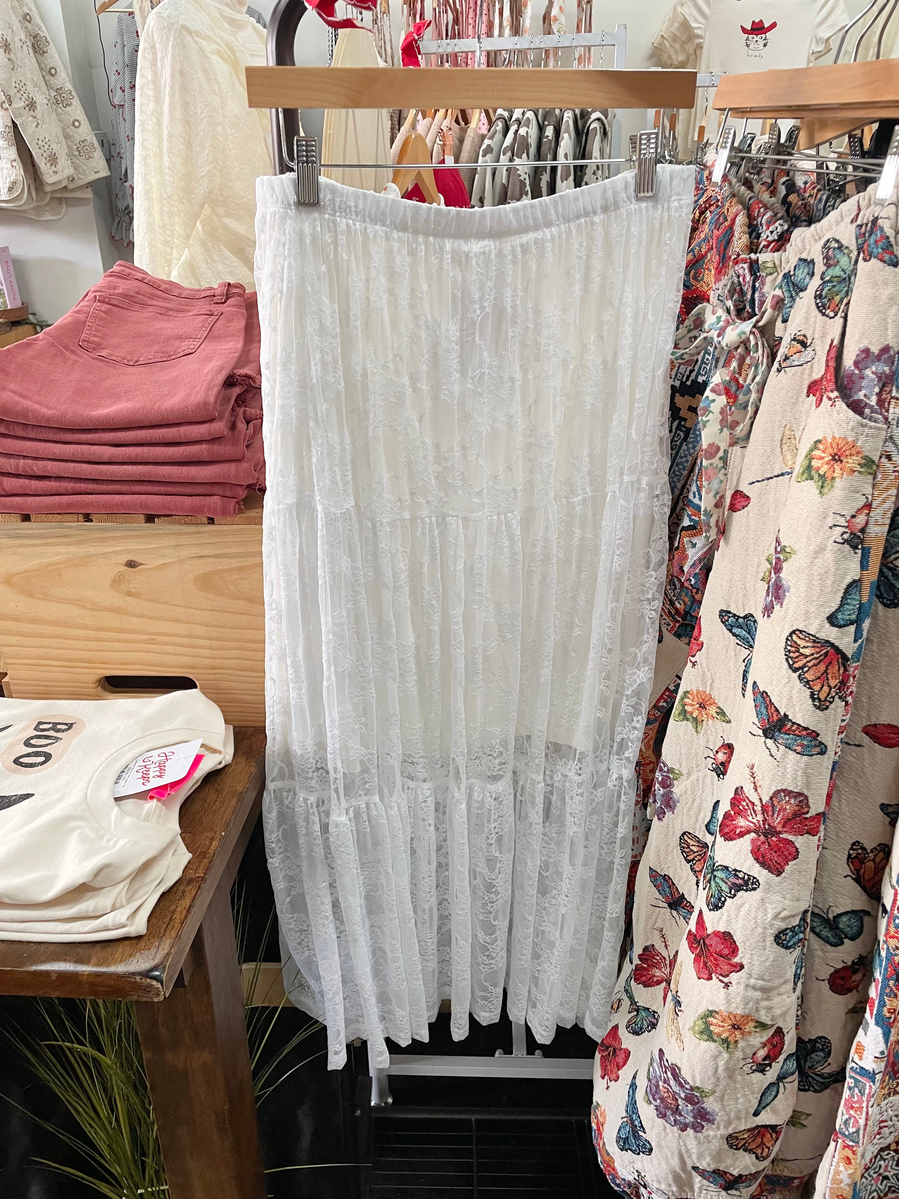 Lace Tiered Skirt with Slip - Ivory