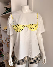 Bikini Patchwork Tee - Yellow Polka Dot