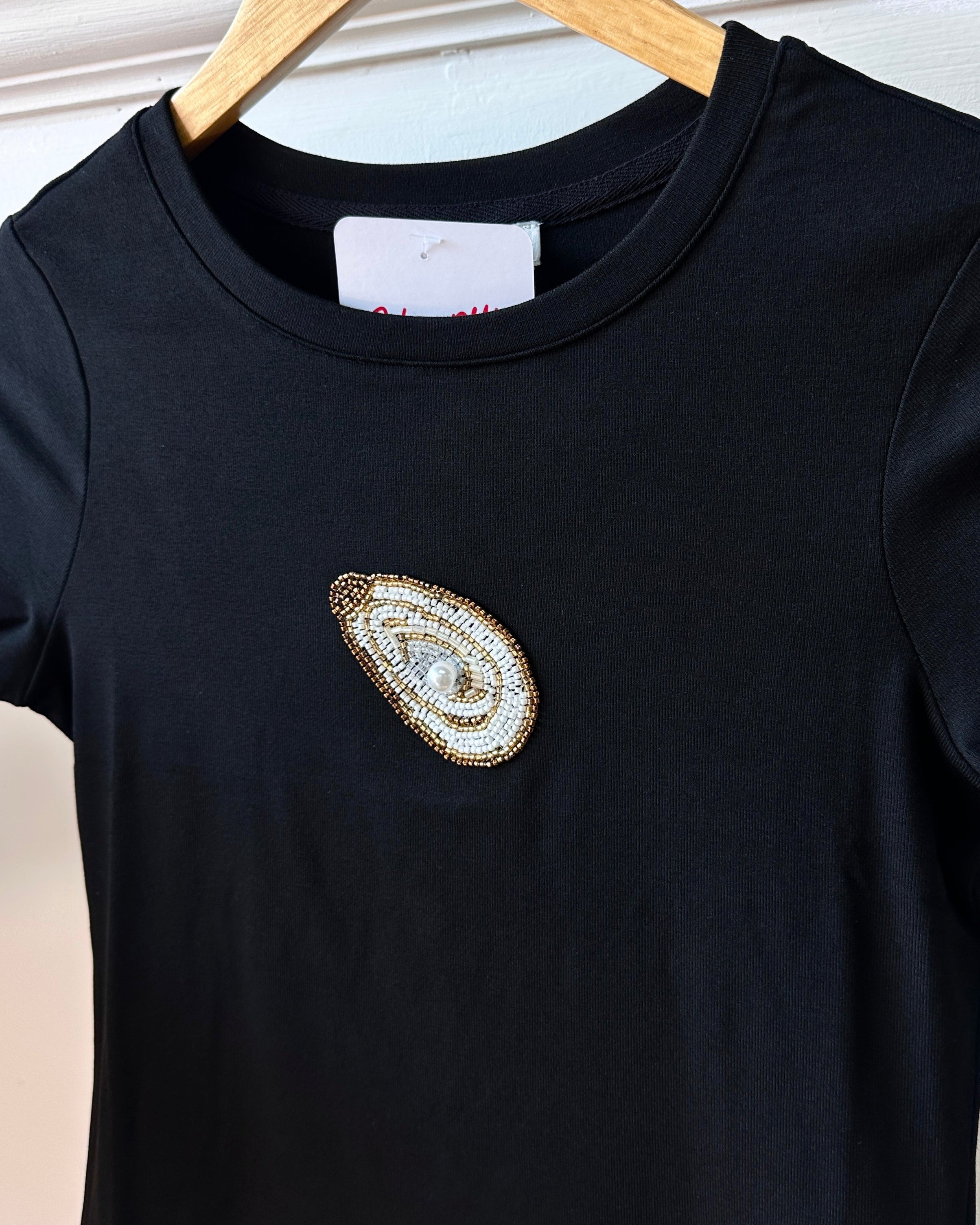 Beaded Oyster T Shirt - Black