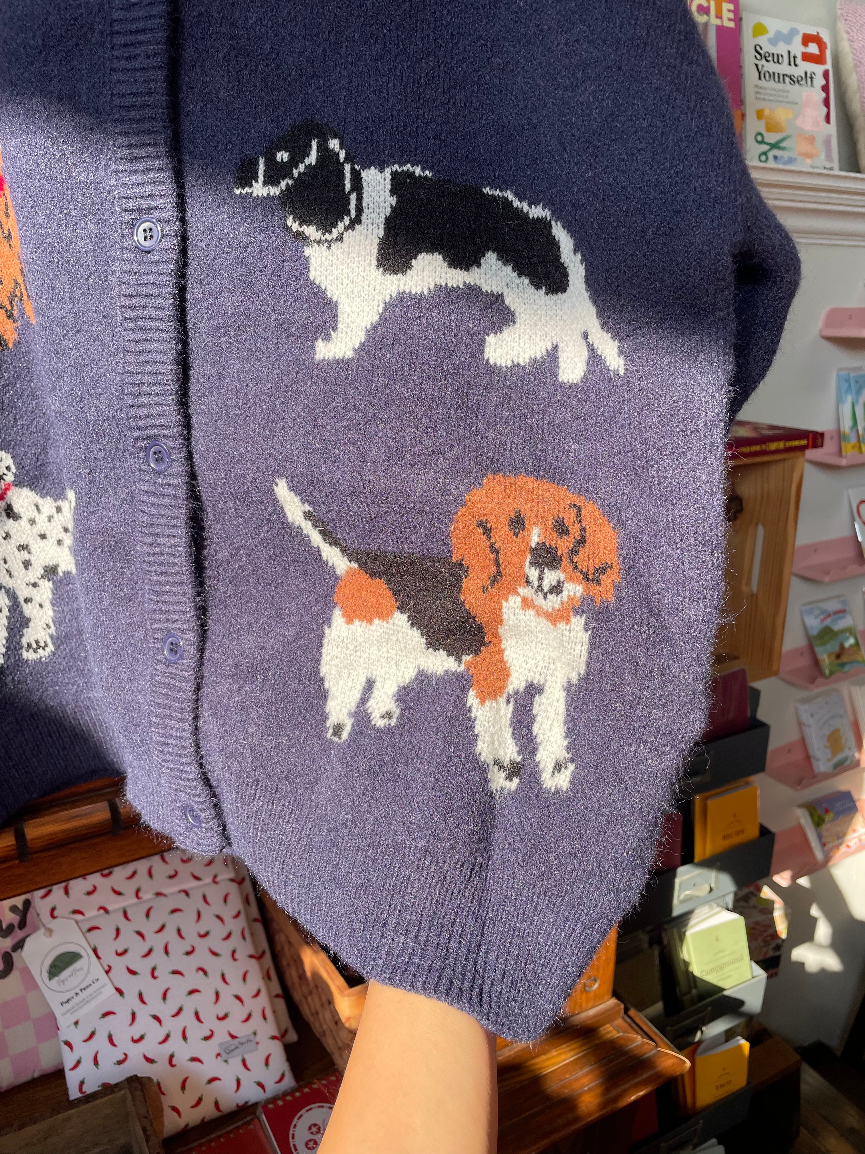 Dog Lover Knit Cardigan - Navy