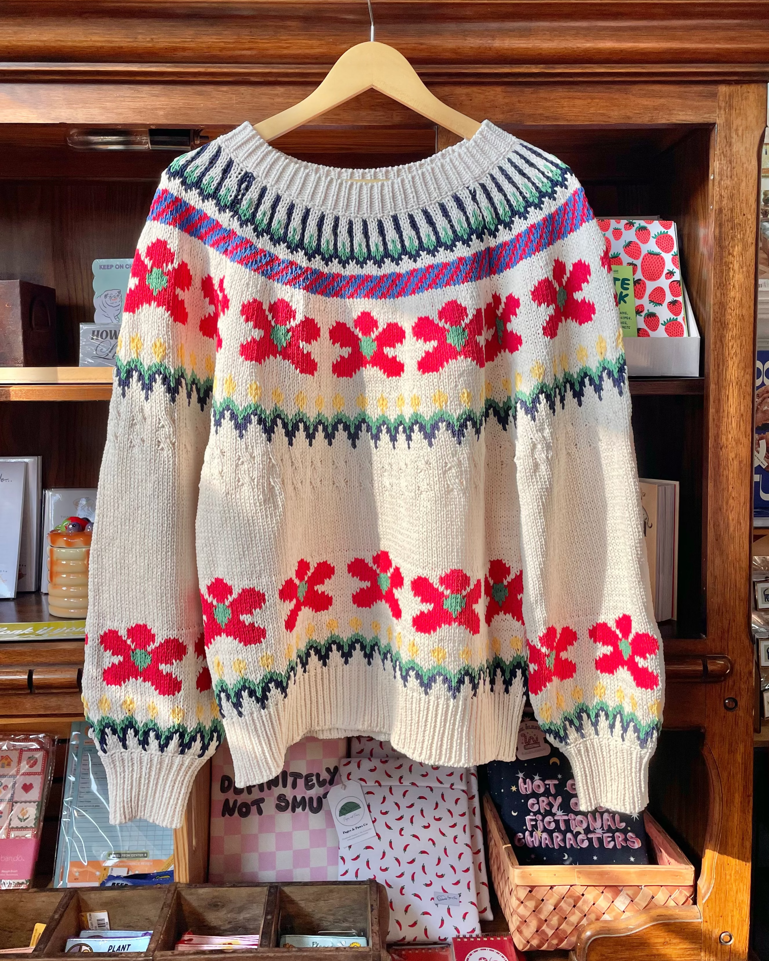 Floral Pattern Chunky Knit Sweater