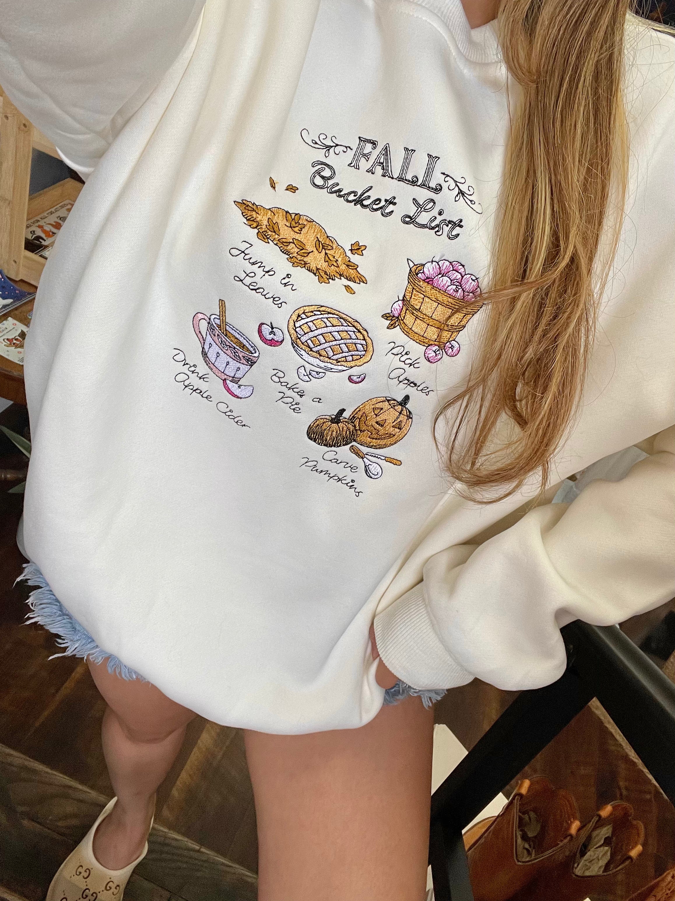 Autumn Fall Bucket List Embroidered Sweatshirt