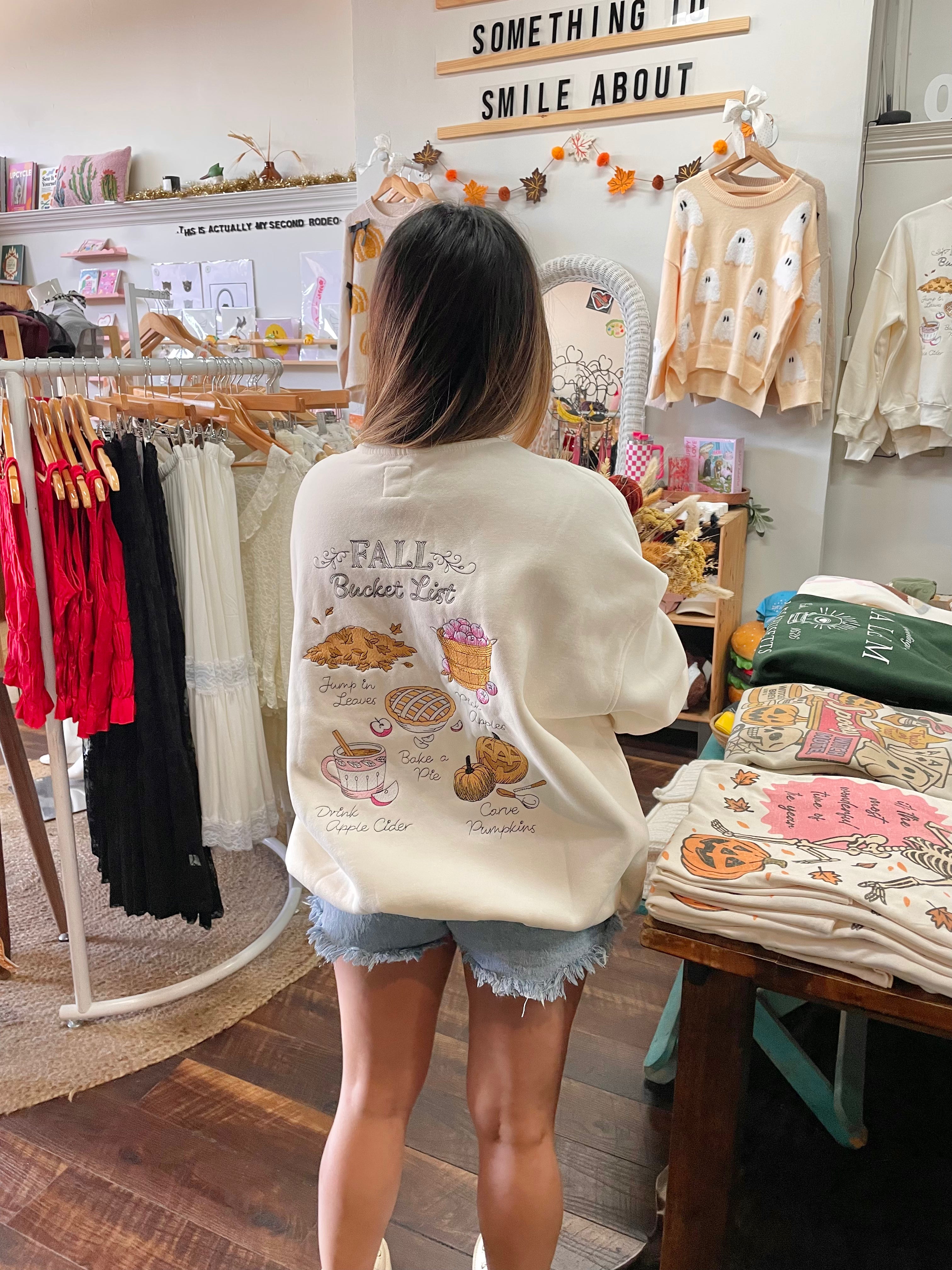 Autumn Fall Bucket List Embroidered Sweatshirt