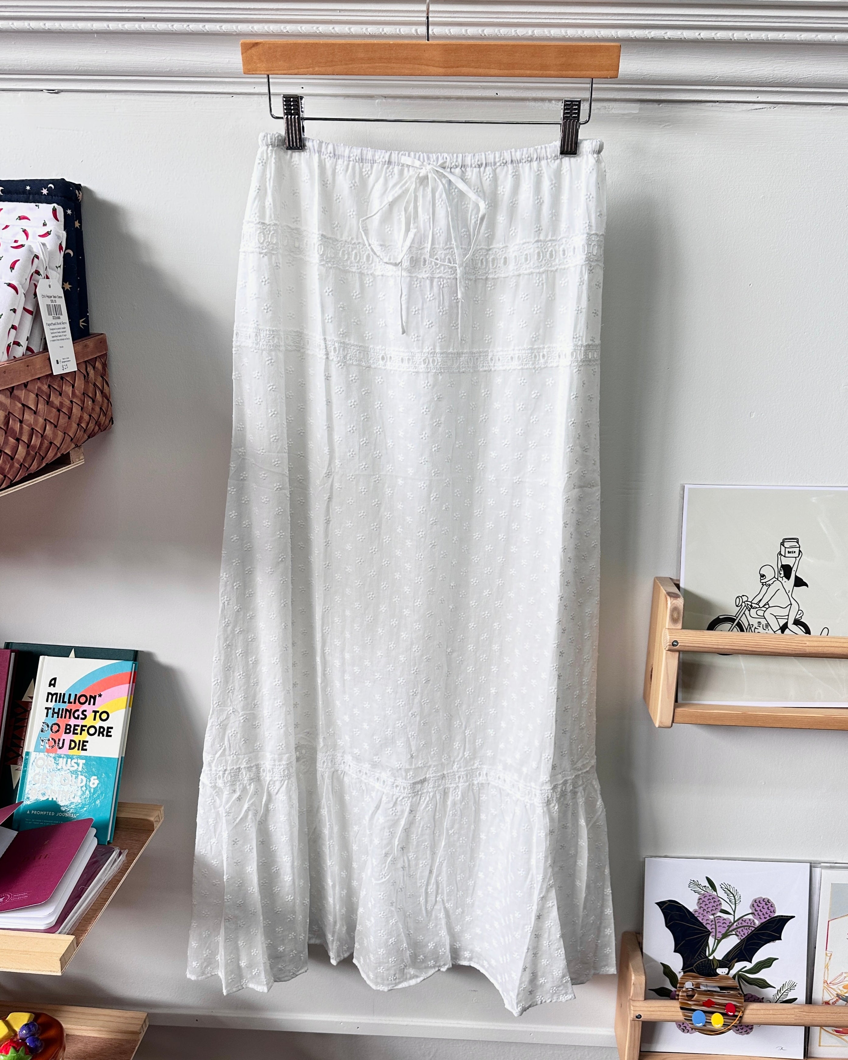 Lace Trim Eyelet Tiered Maxi Skirt