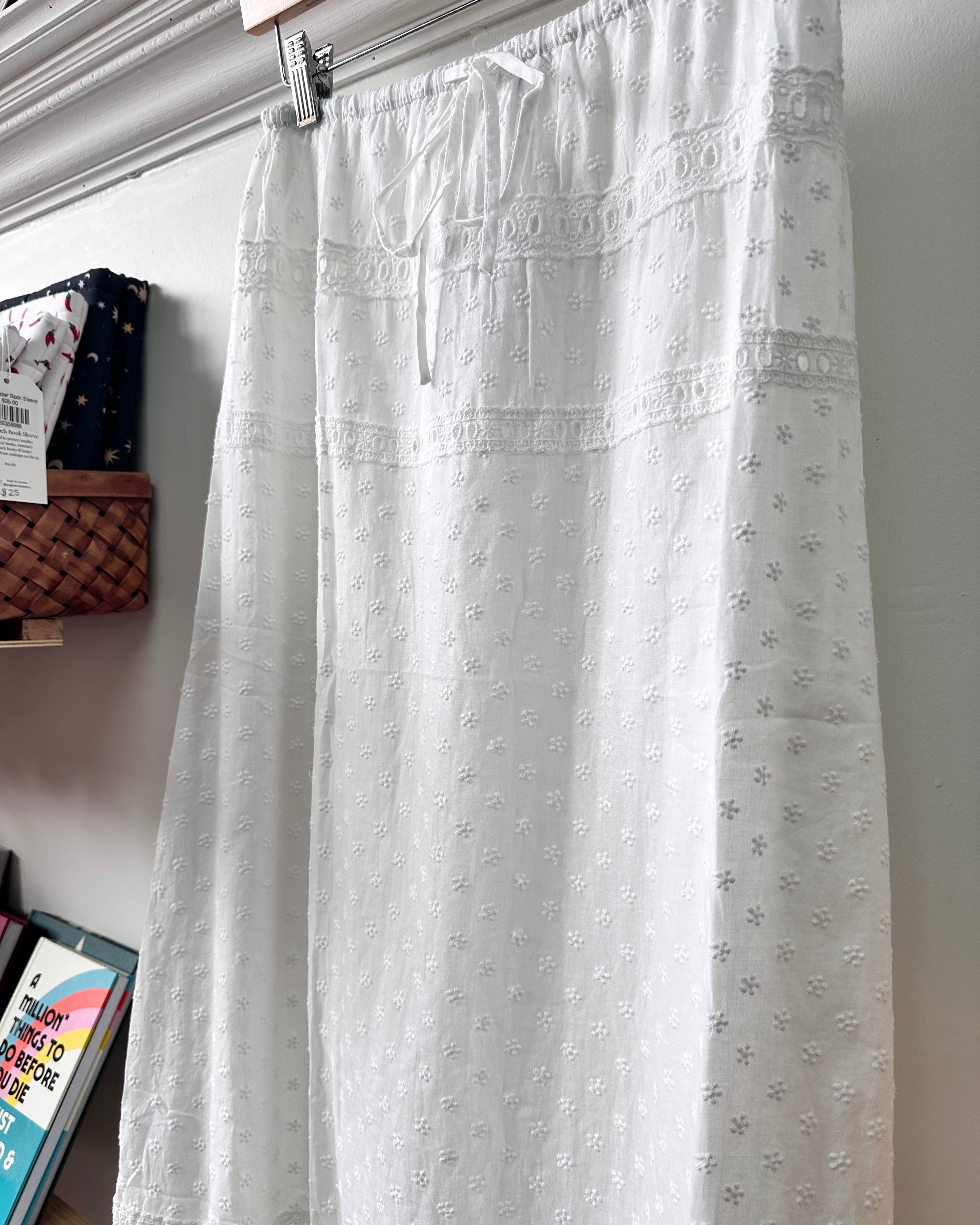Lace Trim Eyelet Tiered Maxi Skirt