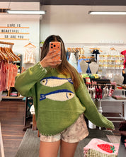 Knit Fish Sweater - Green