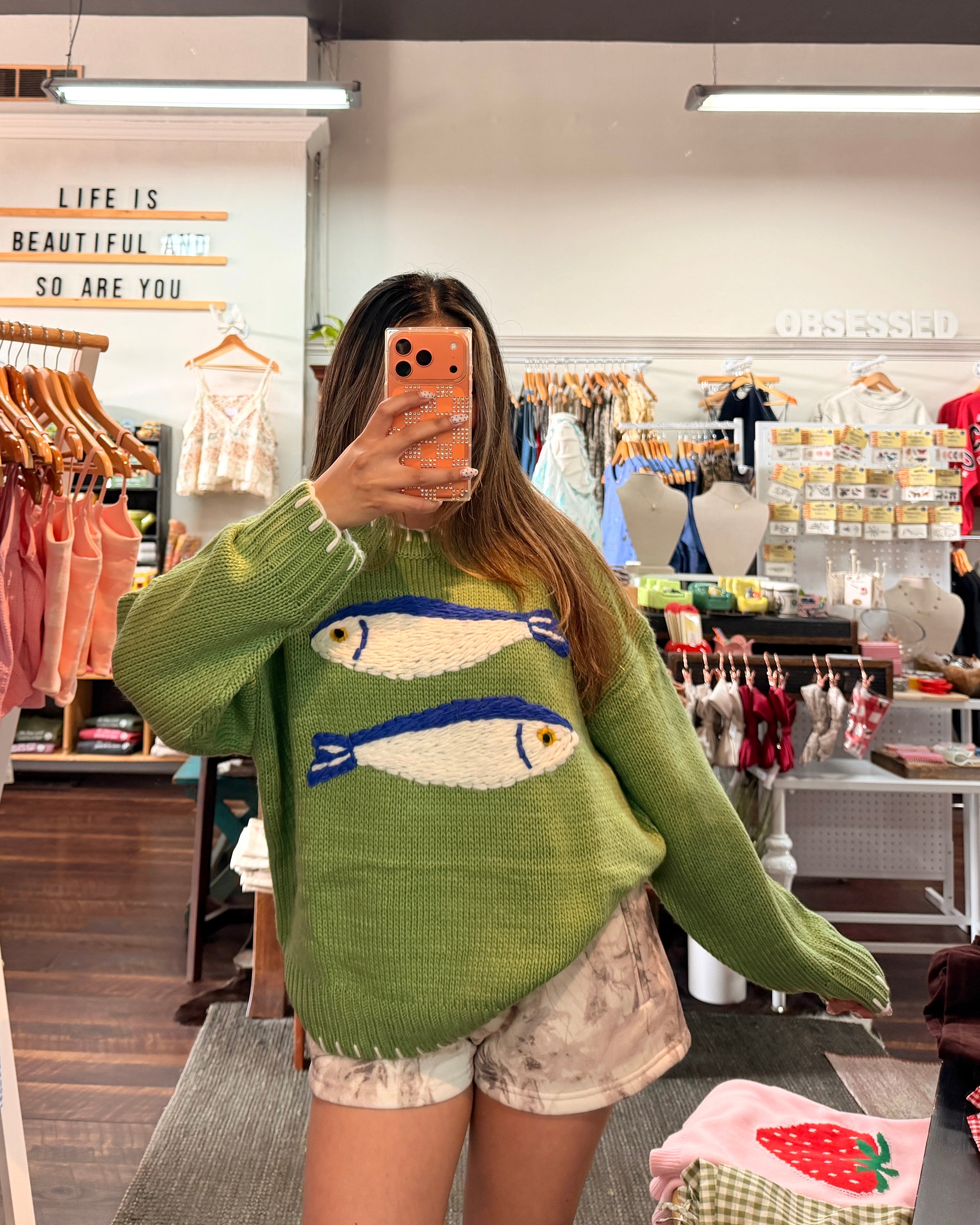 Knit Fish Sweater - Green