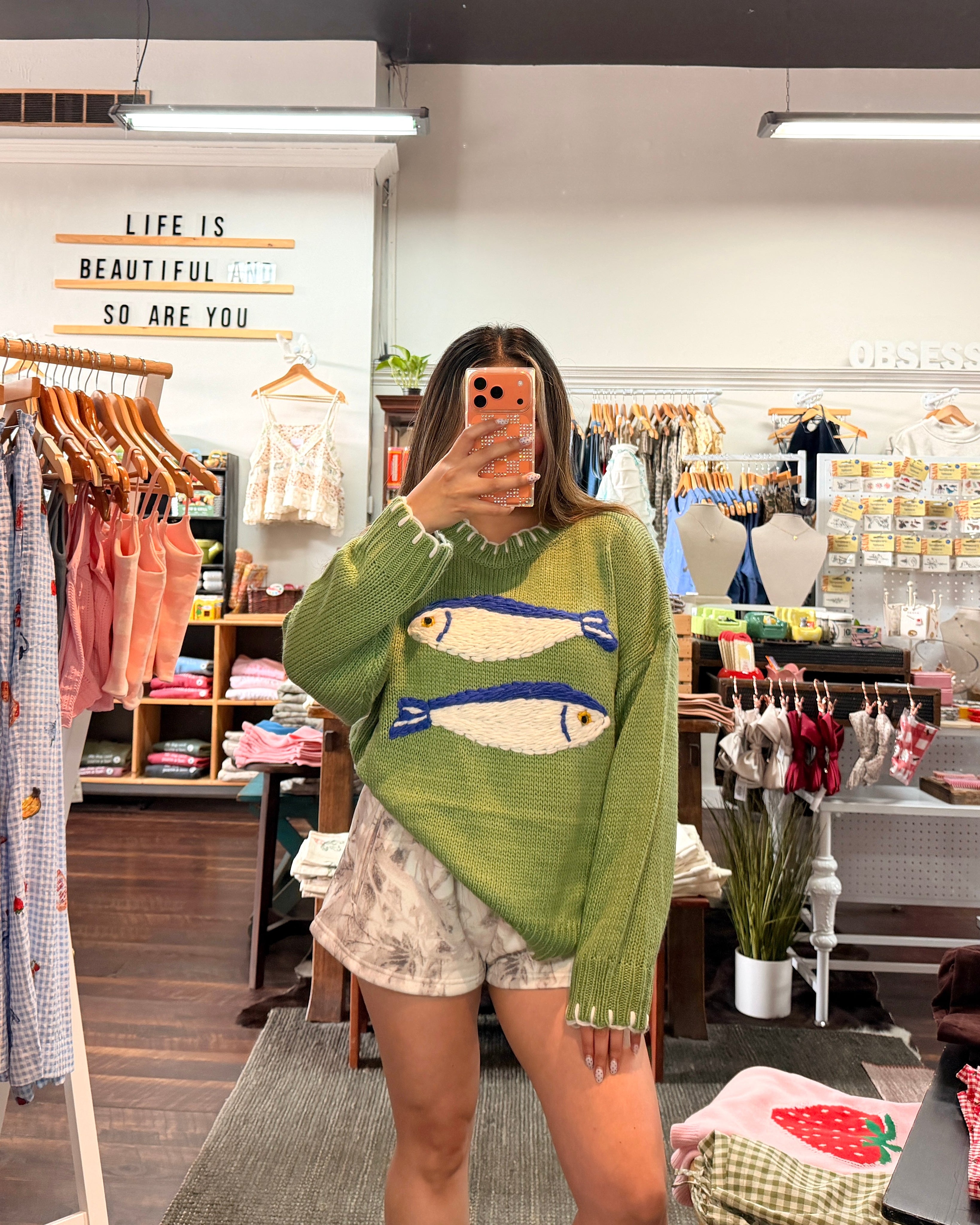 Knit Fish Sweater - Green