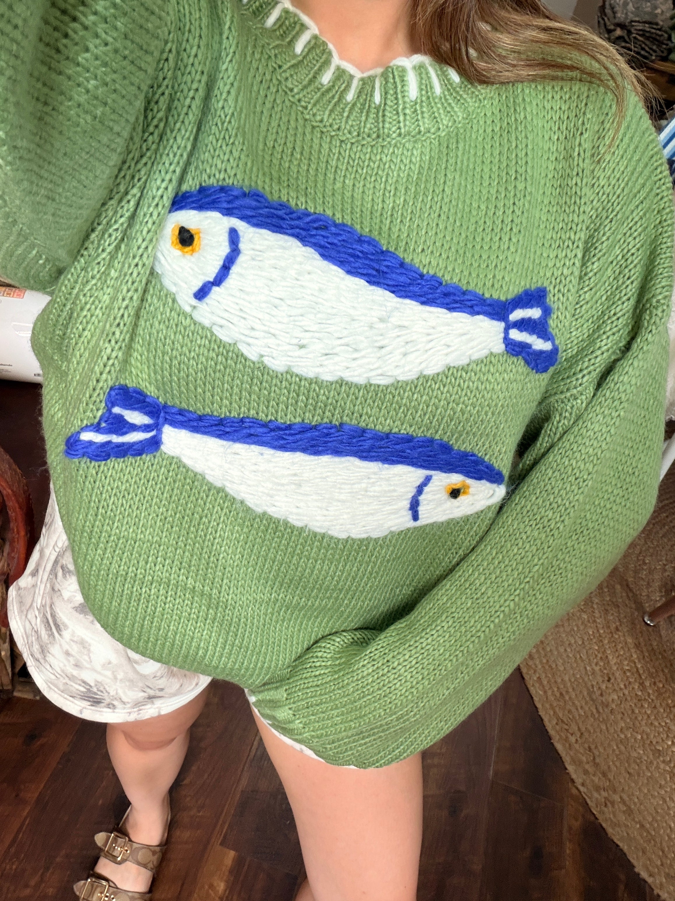 Knit Fish Sweater - Green