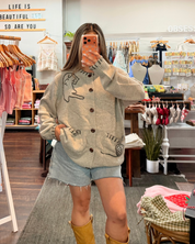 Cat Knit Cardigan - Gray