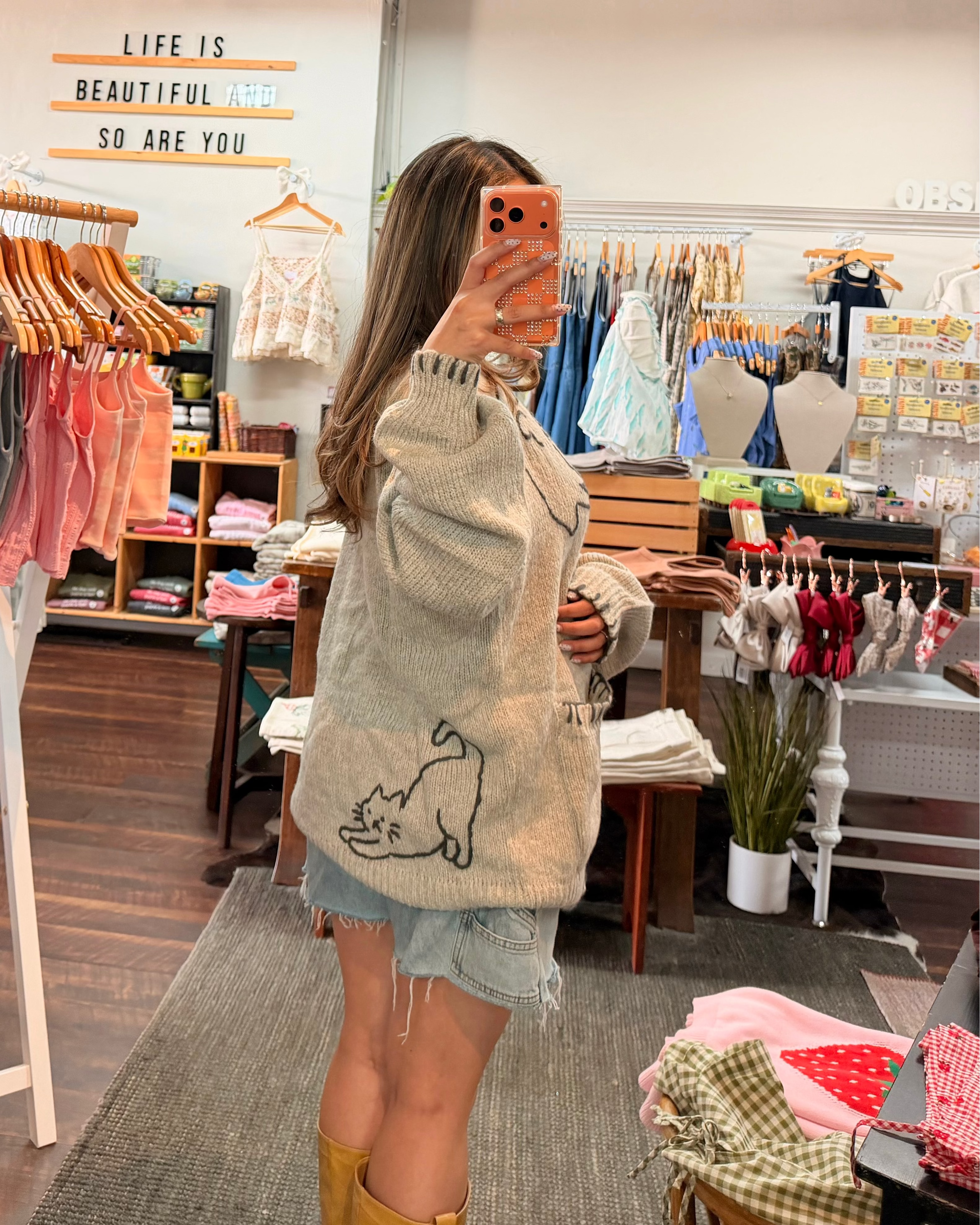 Cat Knit Cardigan - Gray
