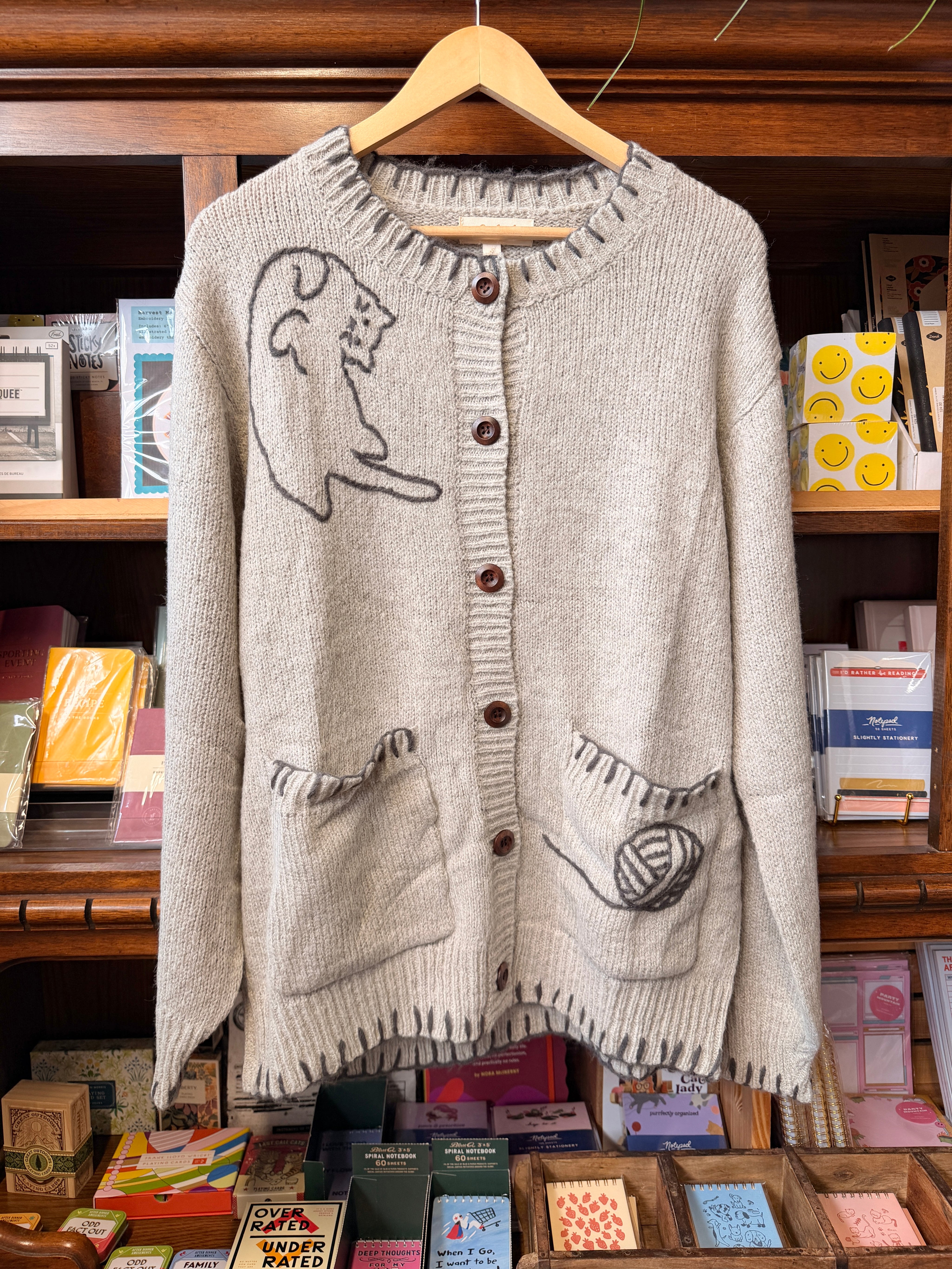 Cat Knit Cardigan - Gray
