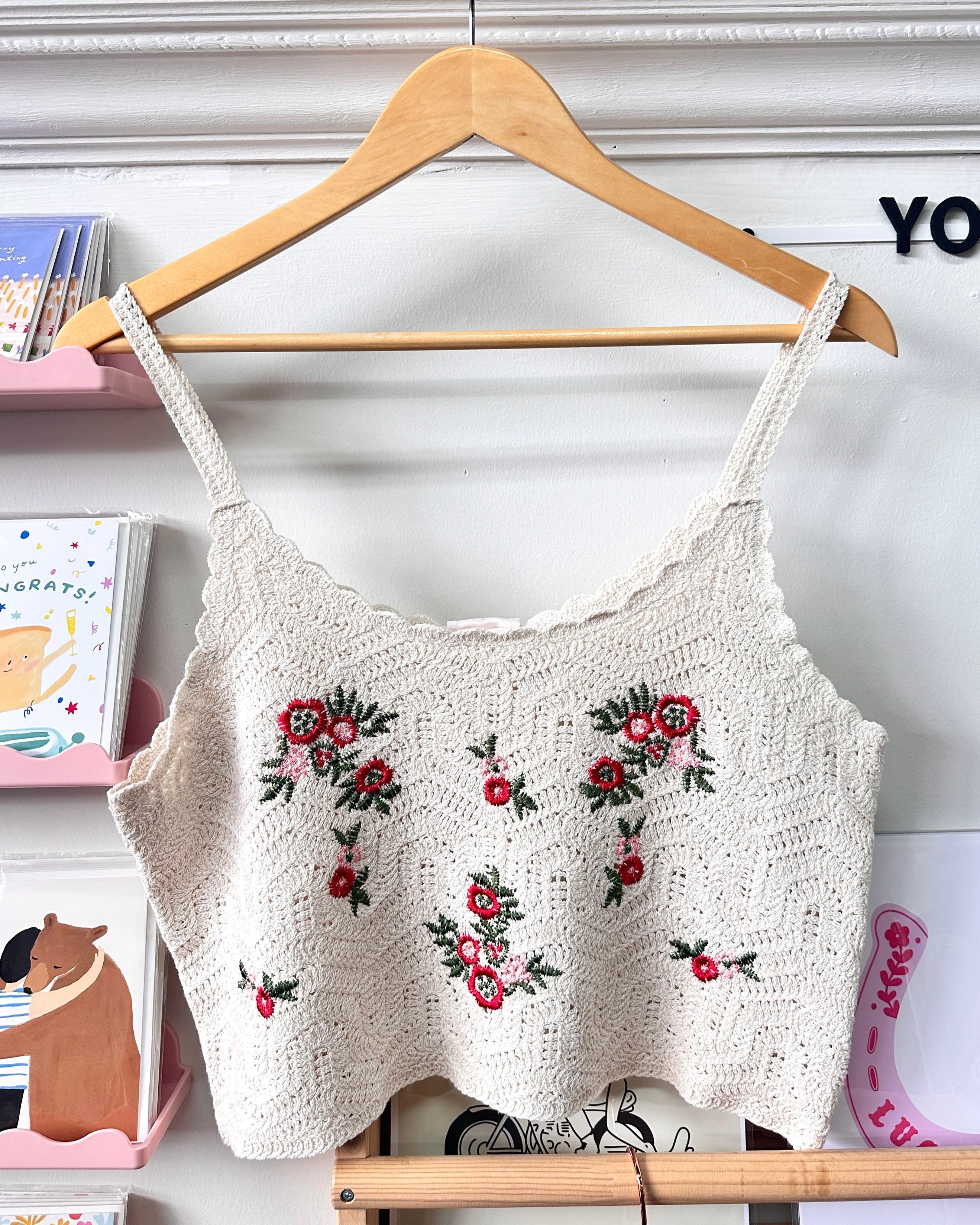 Floral Knit Tank Top - Red