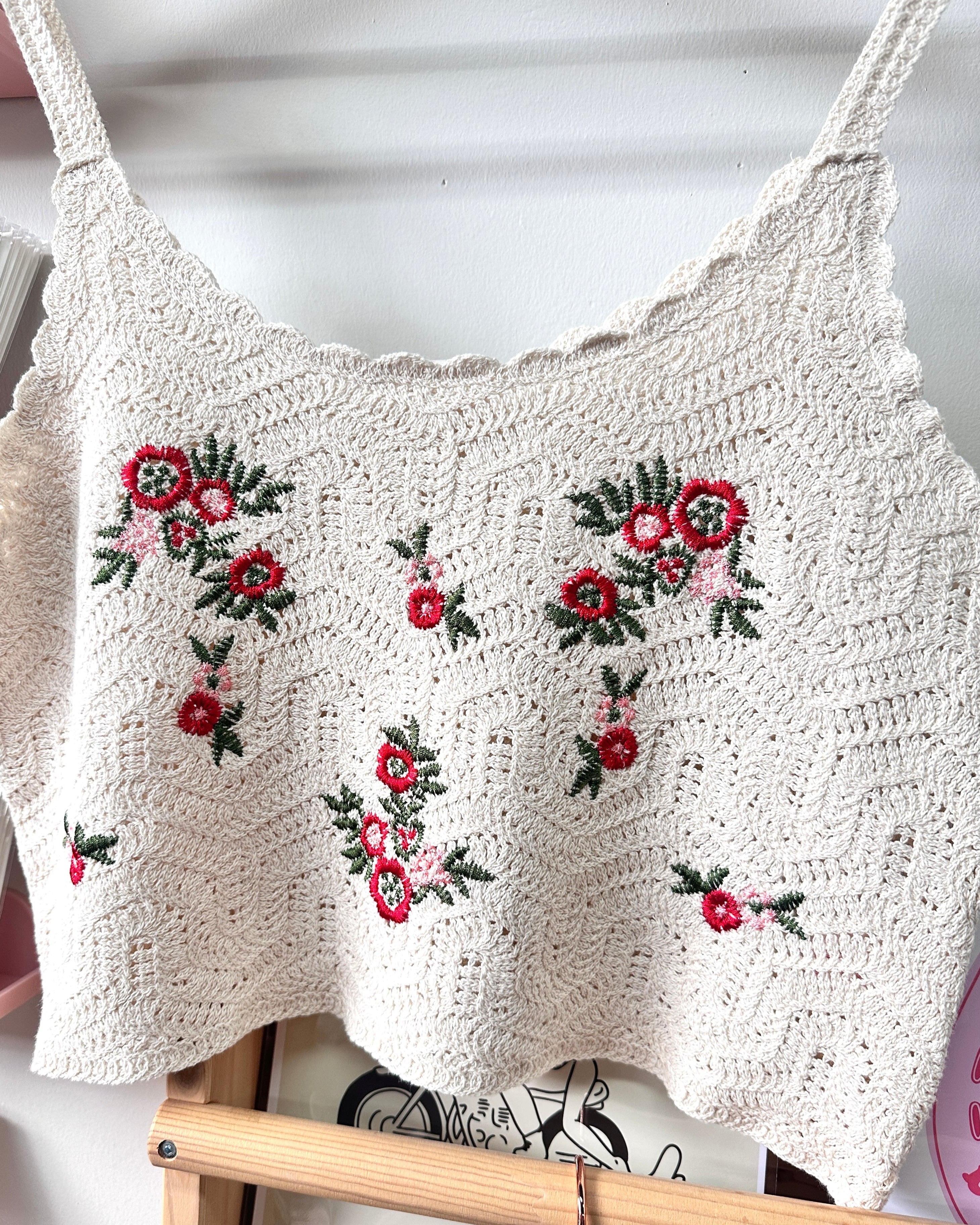 Floral Knit Tank Top - Red