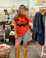 Halloween Pumpkin Short Sleeve Knit Top