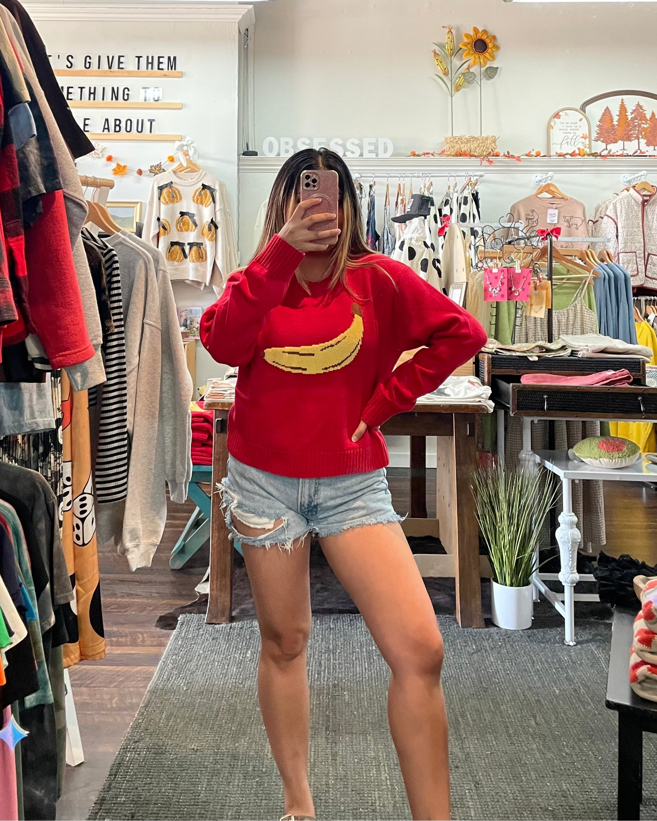 Banana Knit Sweater - Red