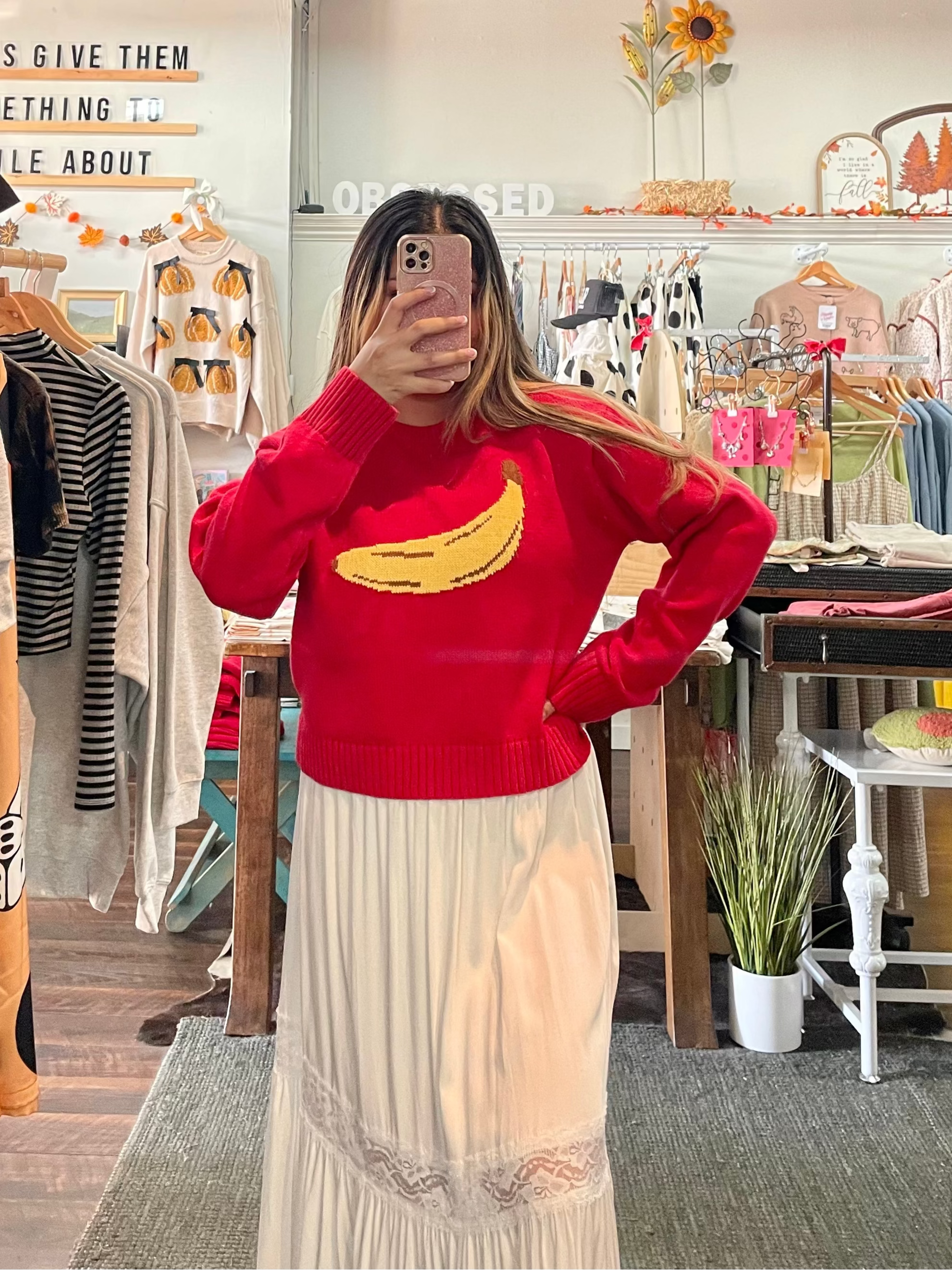 Banana Knit Sweater - Red