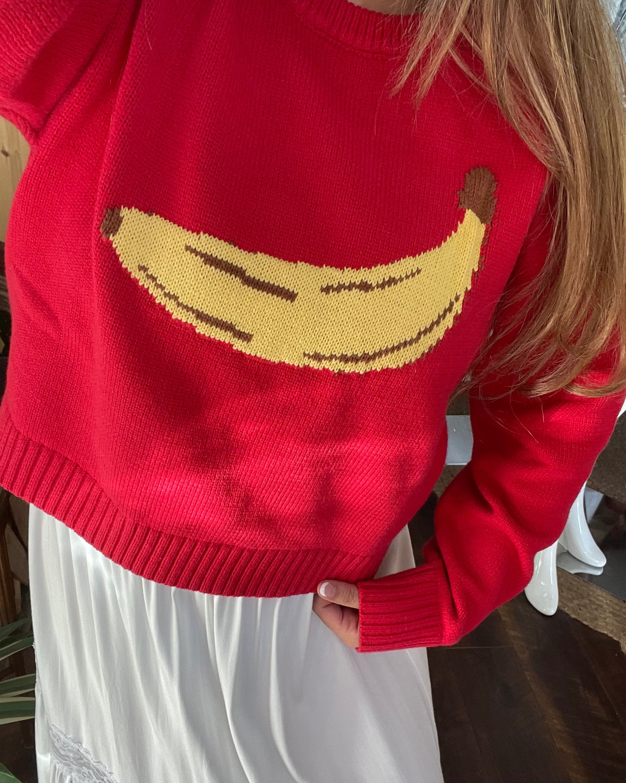 Banana Knit Sweater - Red