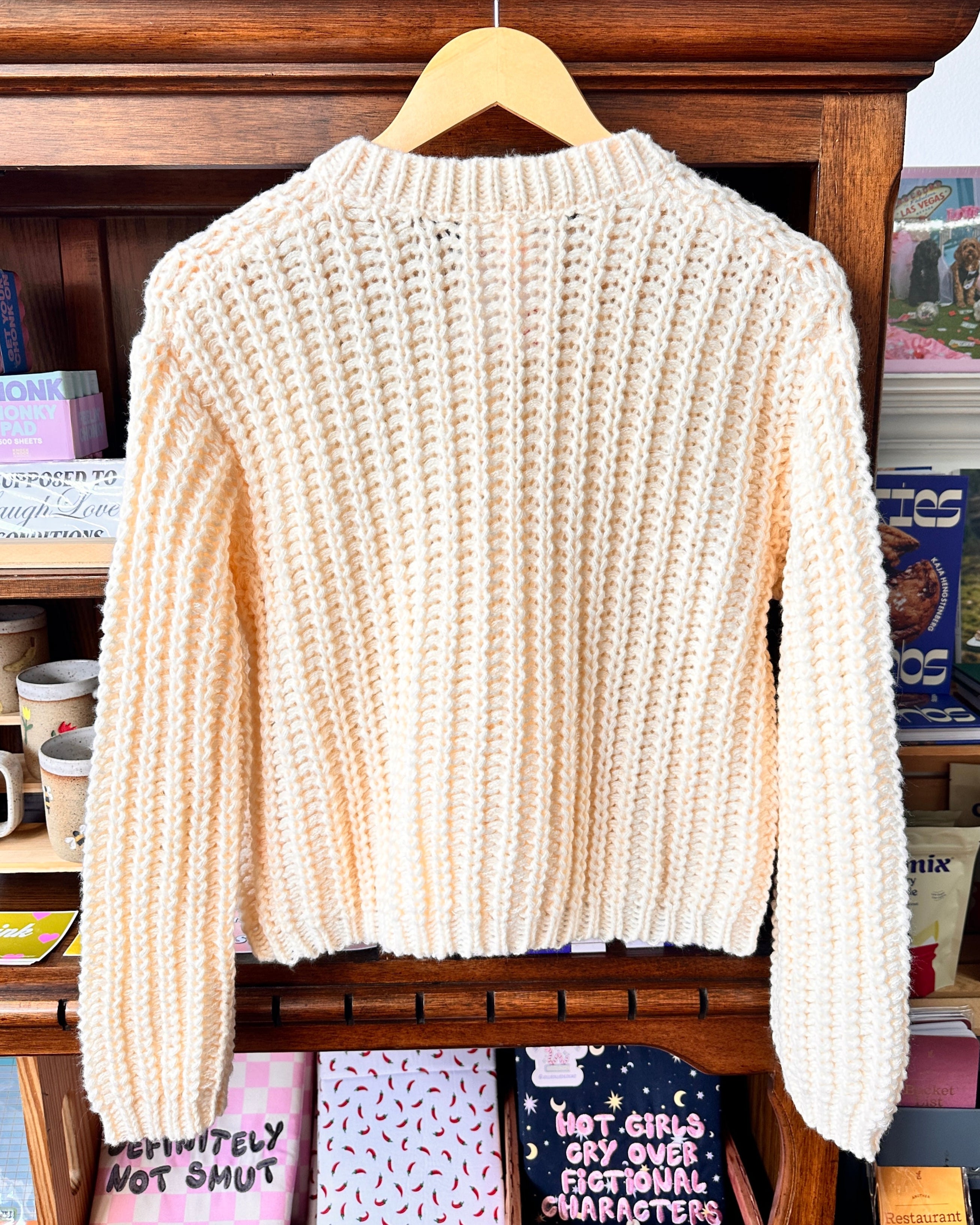 Chunky Knit Cardigan Metal Snap Button - Cream