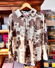 Cow Print Oversize Button Up Shirt