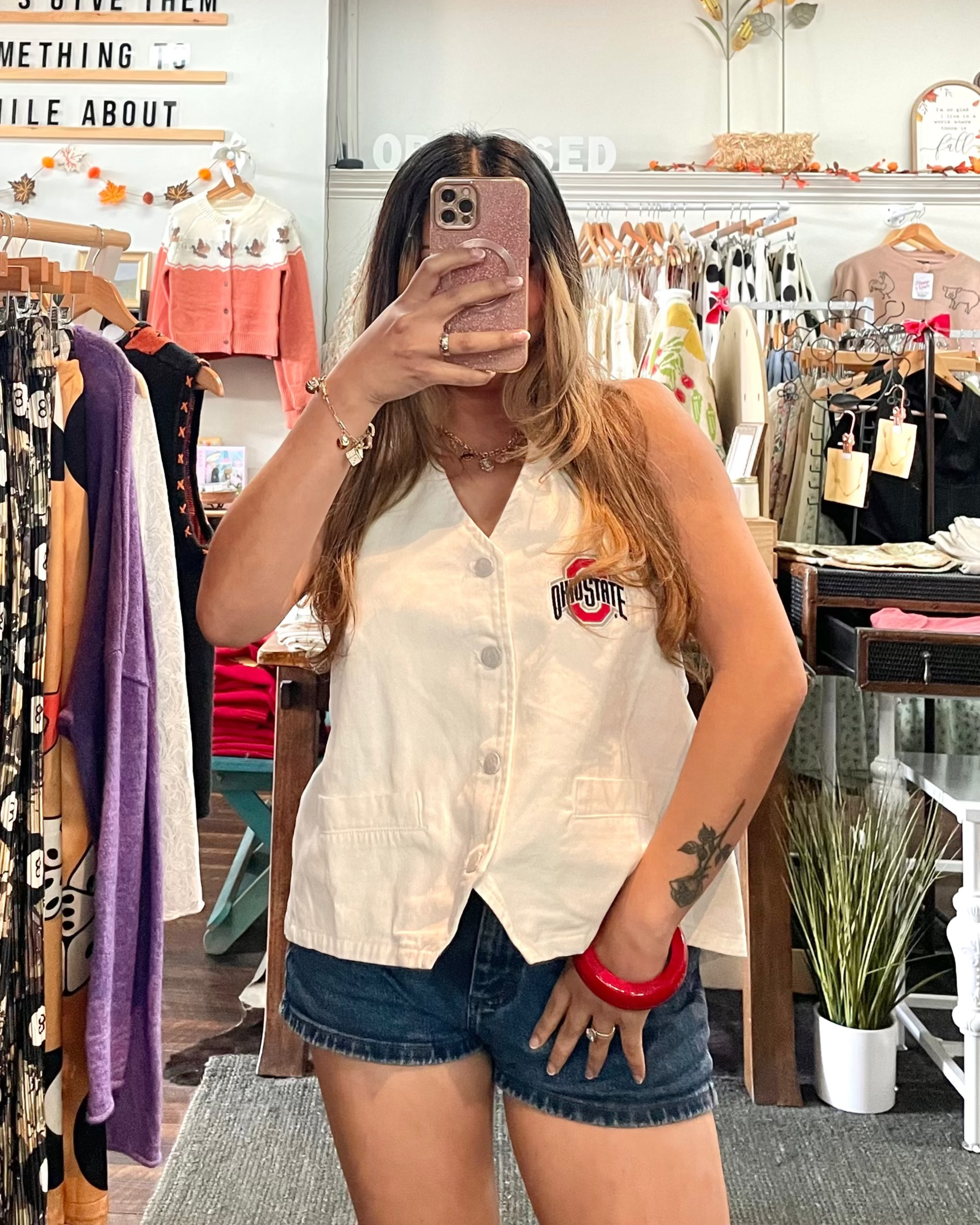 Ohio State Buckeyes Denim Halter Vest Top - White