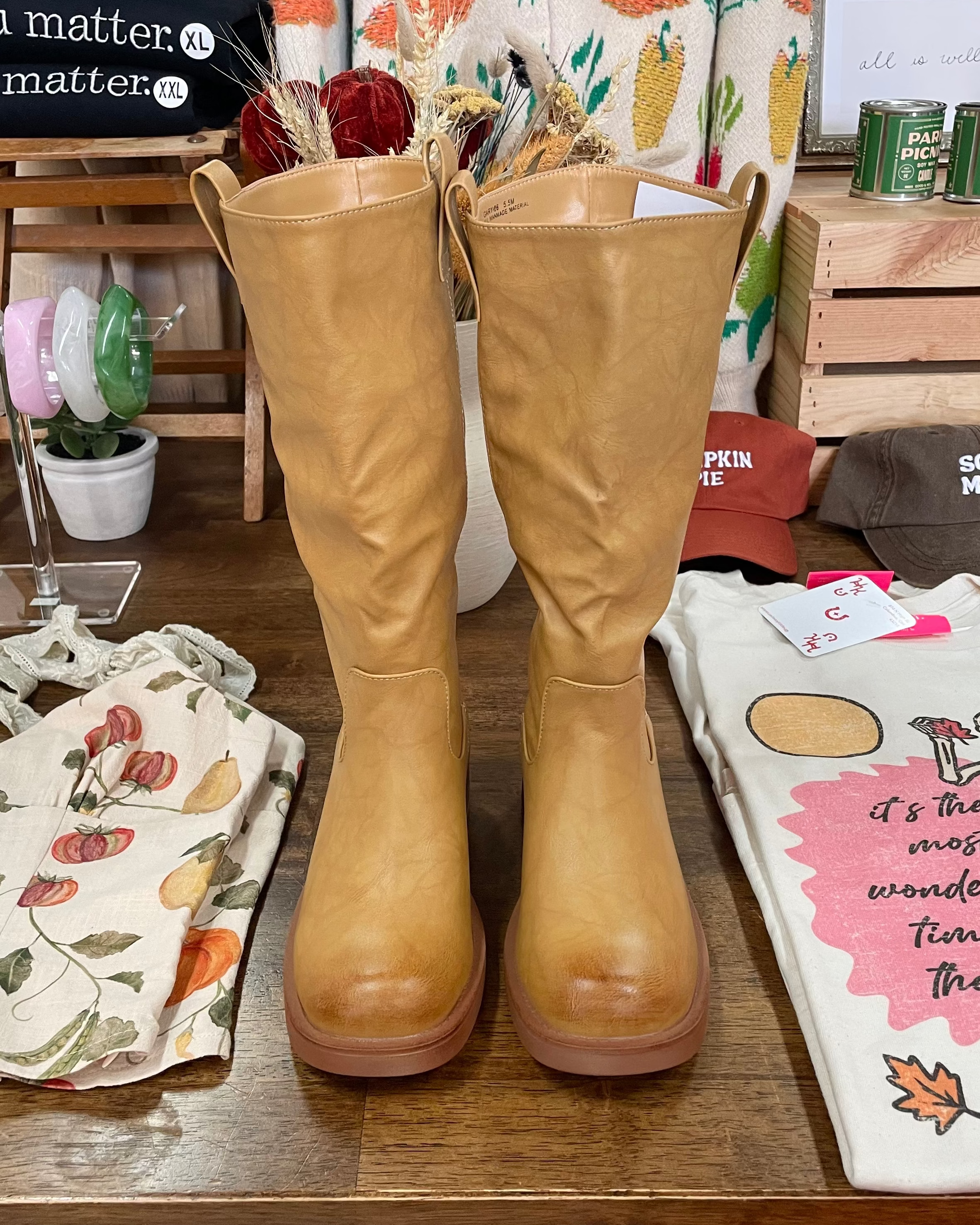 Women's Block Heel Mid Calf Boots - Banana