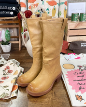 Women's Block Heel Mid Calf Boots - Banana