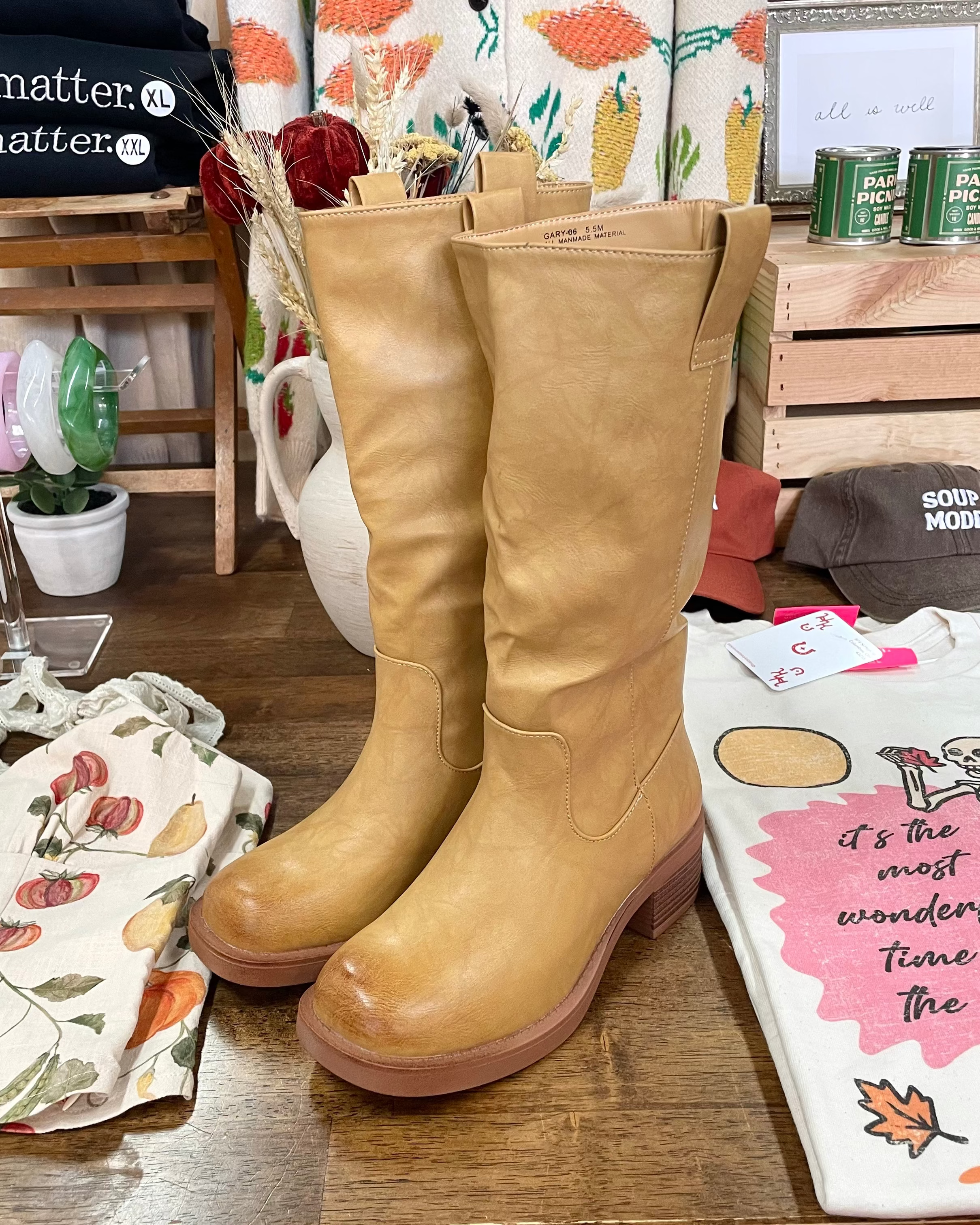 Women's Block Heel Mid Calf Boots - Banana