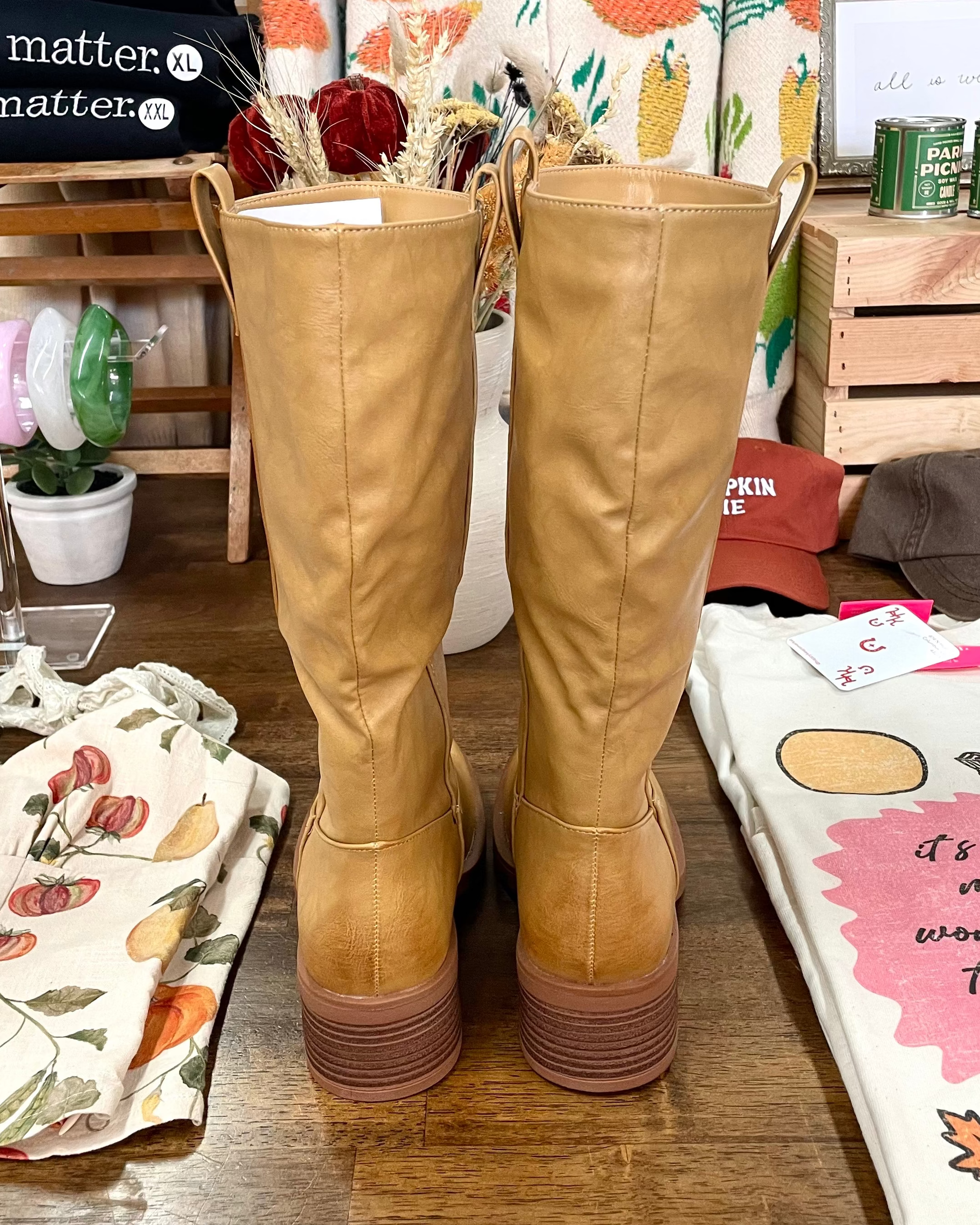 Women's Block Heel Mid Calf Boots - Banana