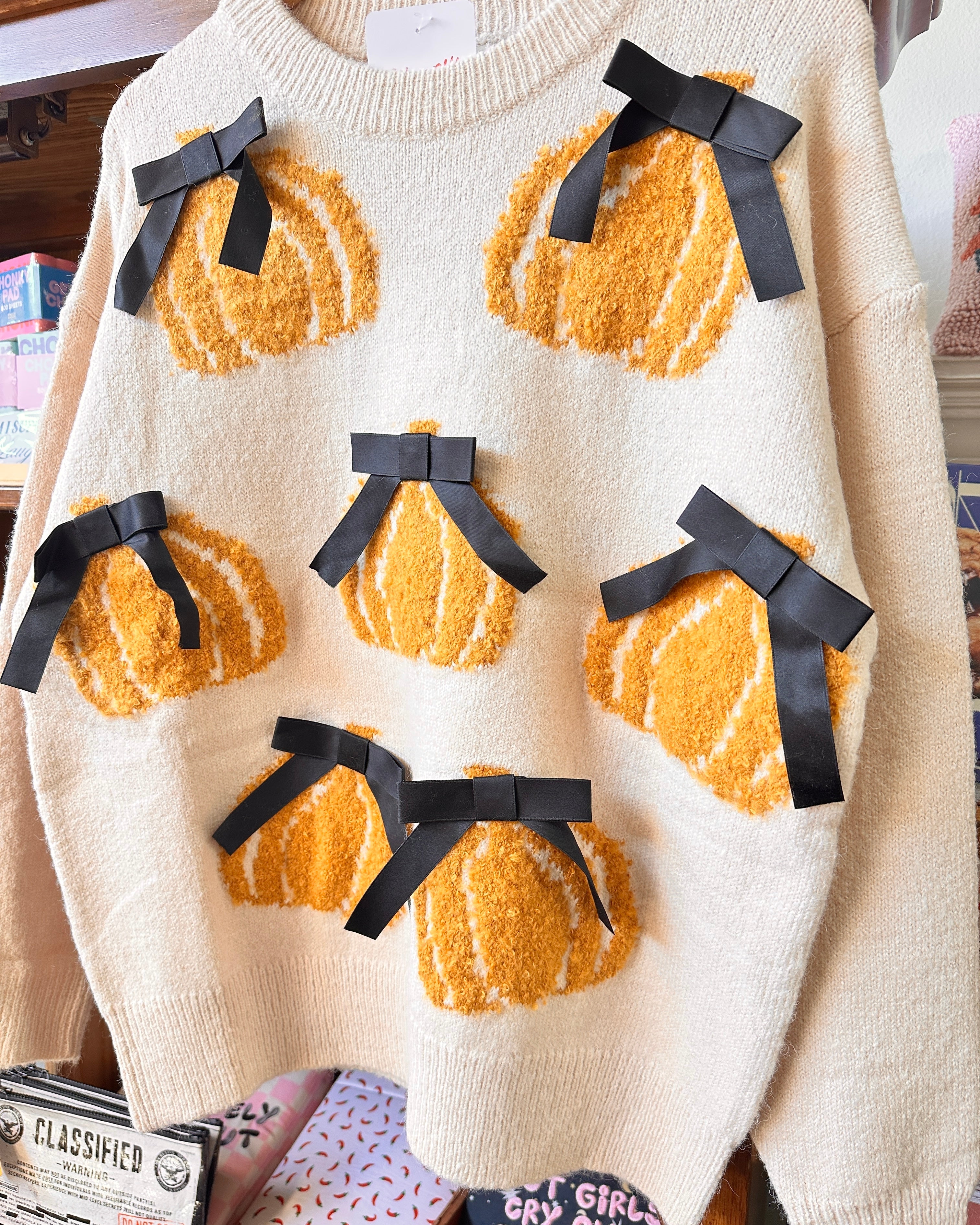 Pumpkin Bow Knit Sweater