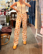 Fall Print Straight Leg Mid Rise Pants