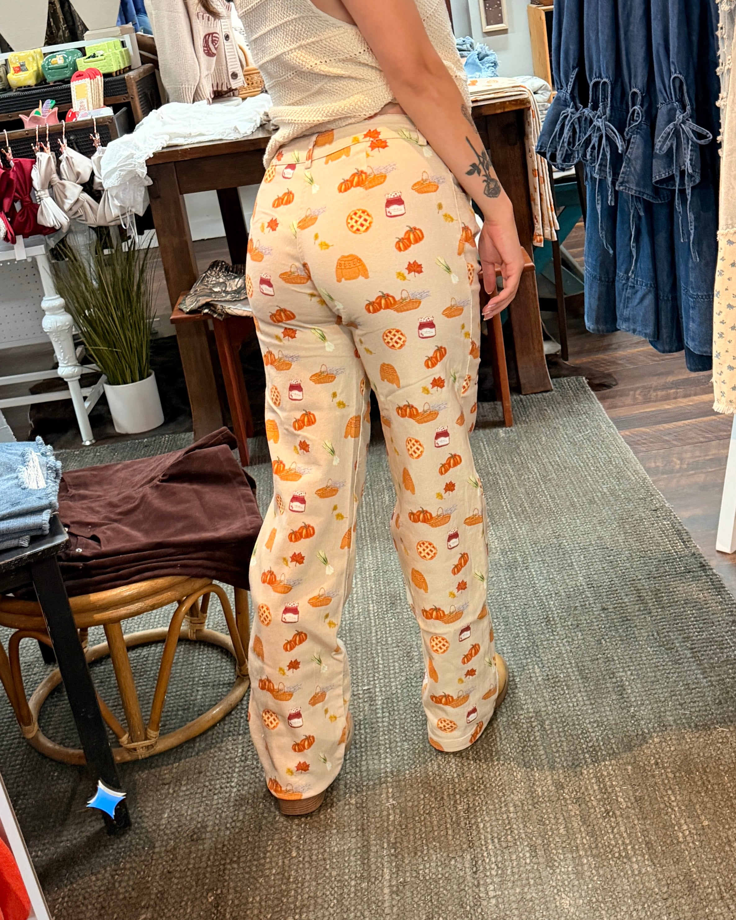 Fall Print Straight Leg Mid Rise Pants